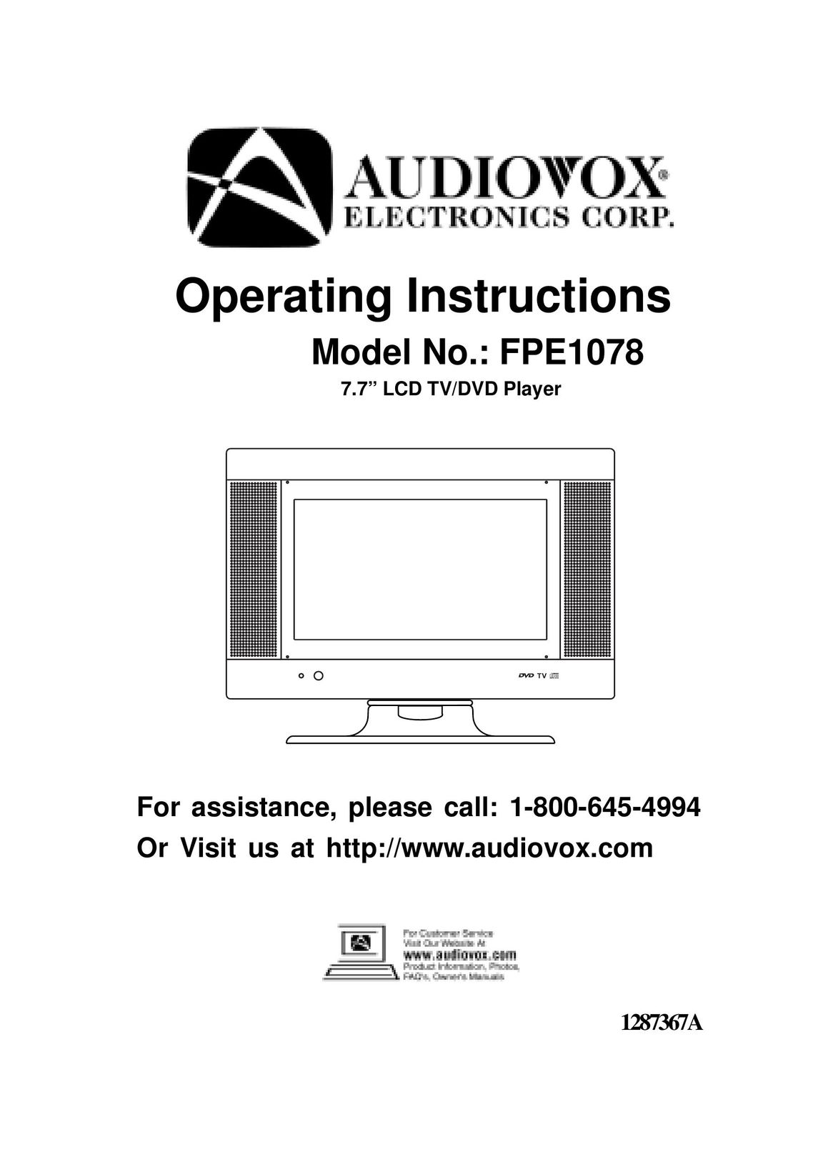 Audiovox FPE1078 TV DVD Combo User Manual