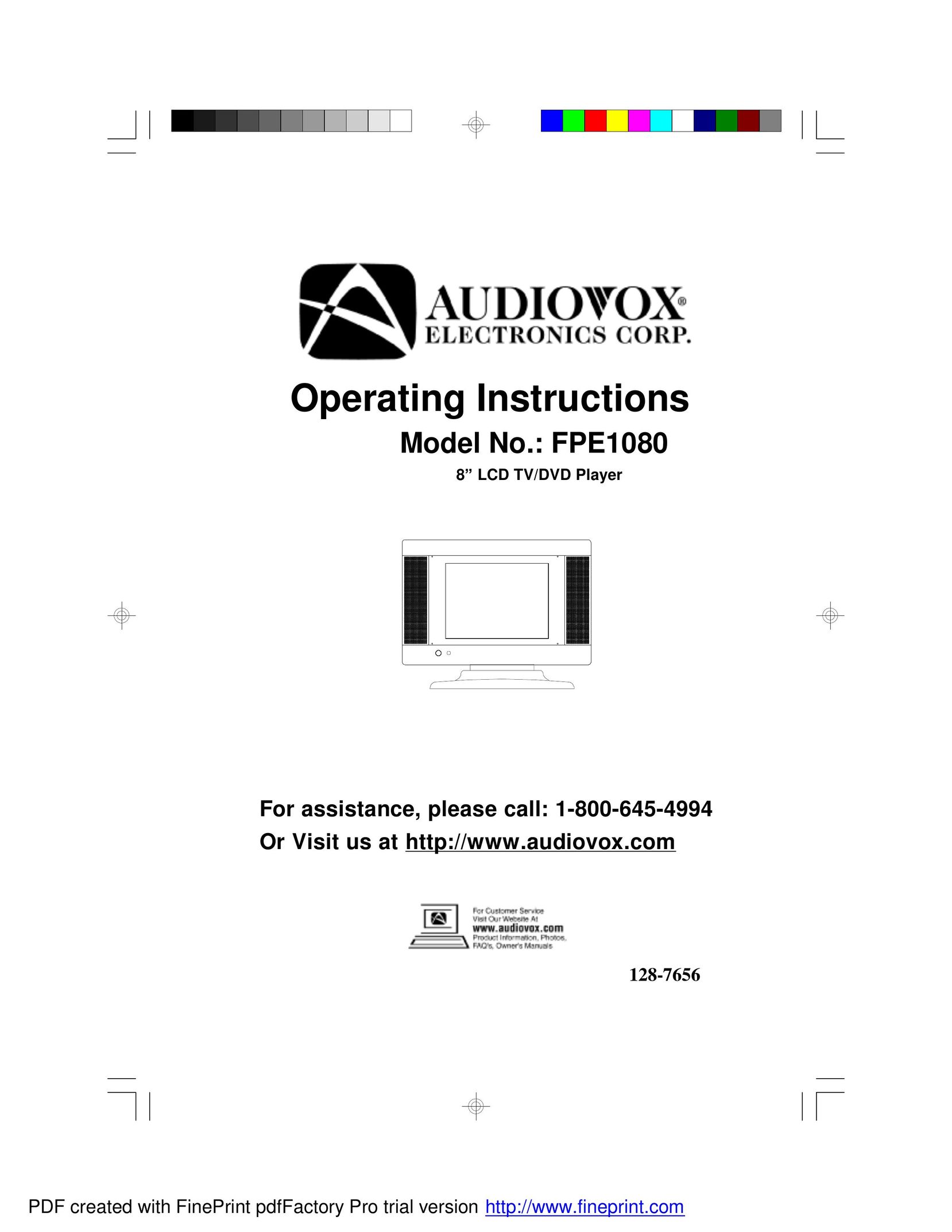 Audiovox FPE1080 TV DVD Combo User Manual