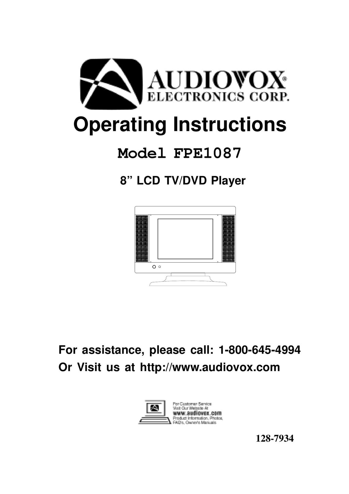Audiovox FPE1087 TV DVD Combo User Manual