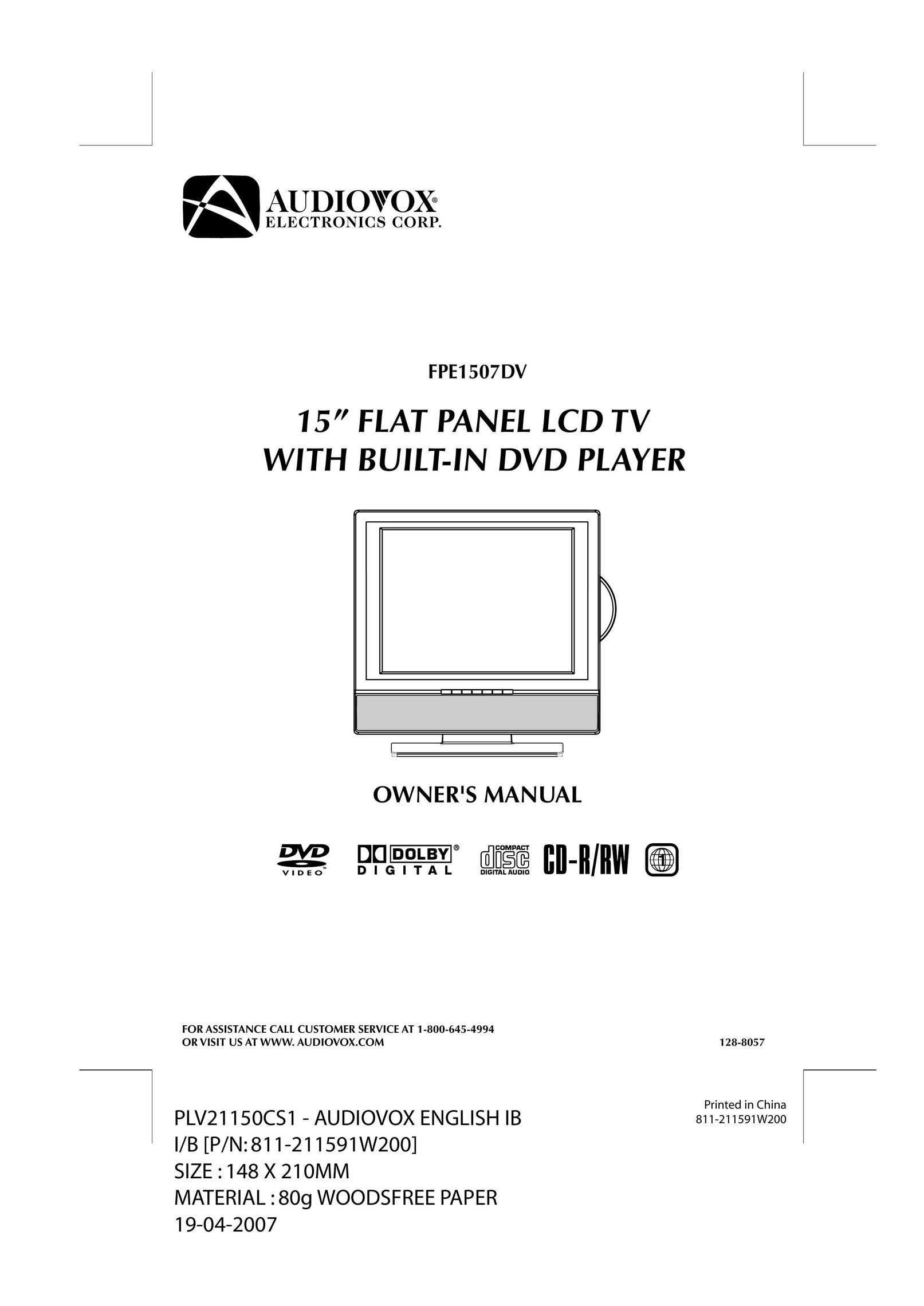 Audiovox FPE1507DV TV DVD Combo User Manual