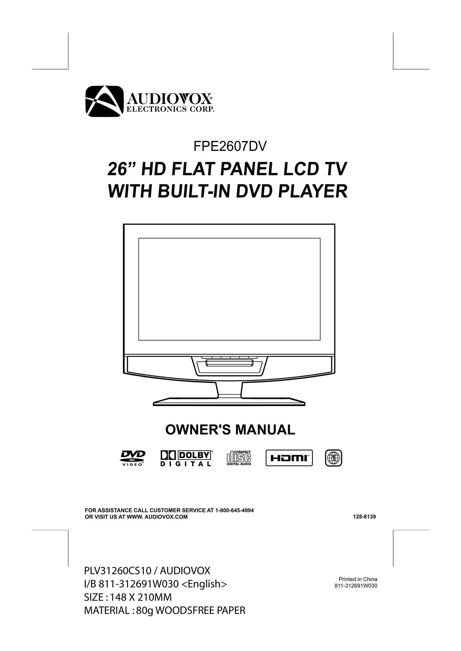 Audiovox FPE2607DV TV DVD Combo User Manual