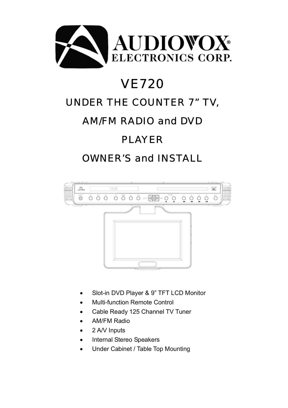 Audiovox VE720 TV DVD Combo User Manual