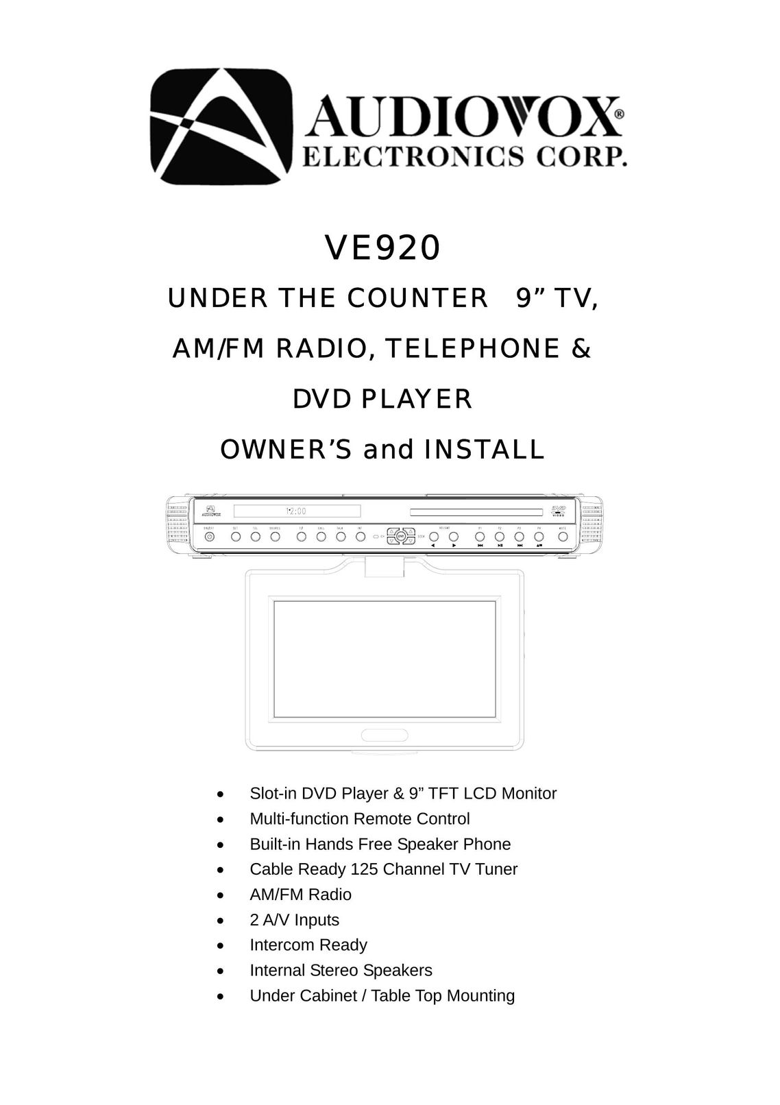 Audiovox VE920 TV DVD Combo User Manual