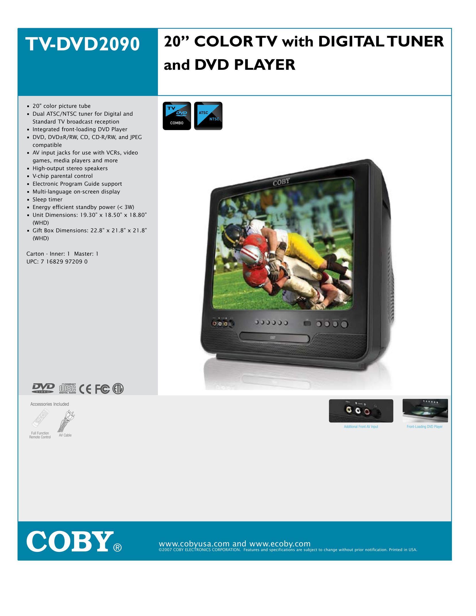 COBY electronic TV-DVD2090 TV DVD Combo User Manual