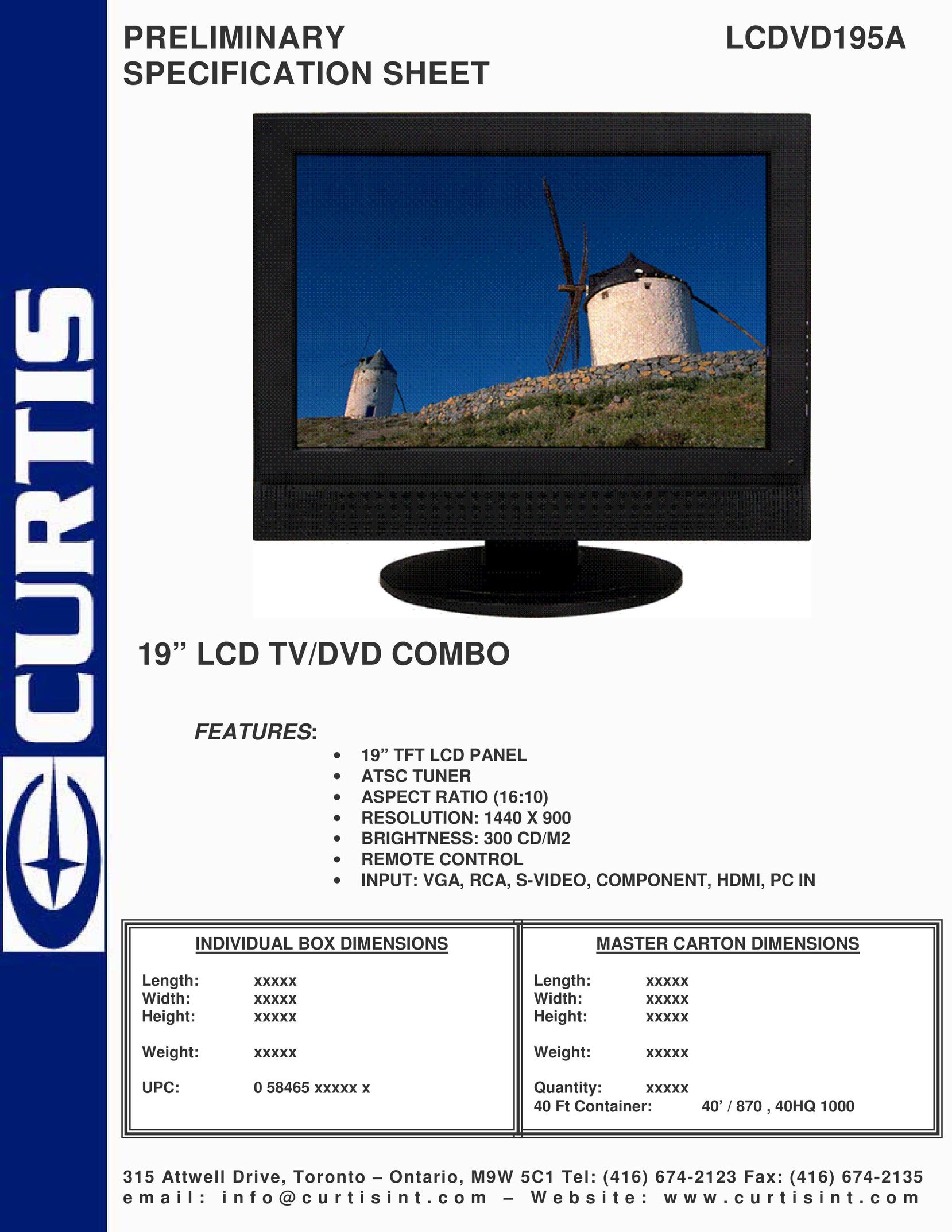 Curtis LCDVD195A TV DVD Combo User Manual