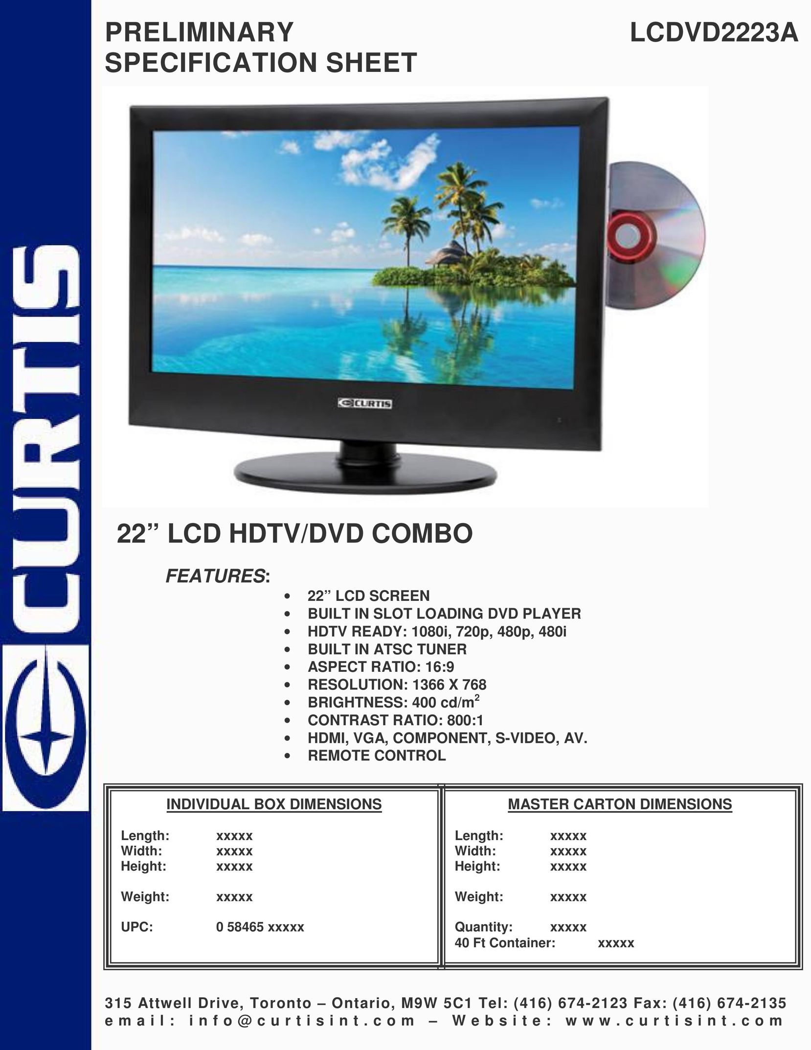 Curtis LCDVD2223A TV DVD Combo User Manual