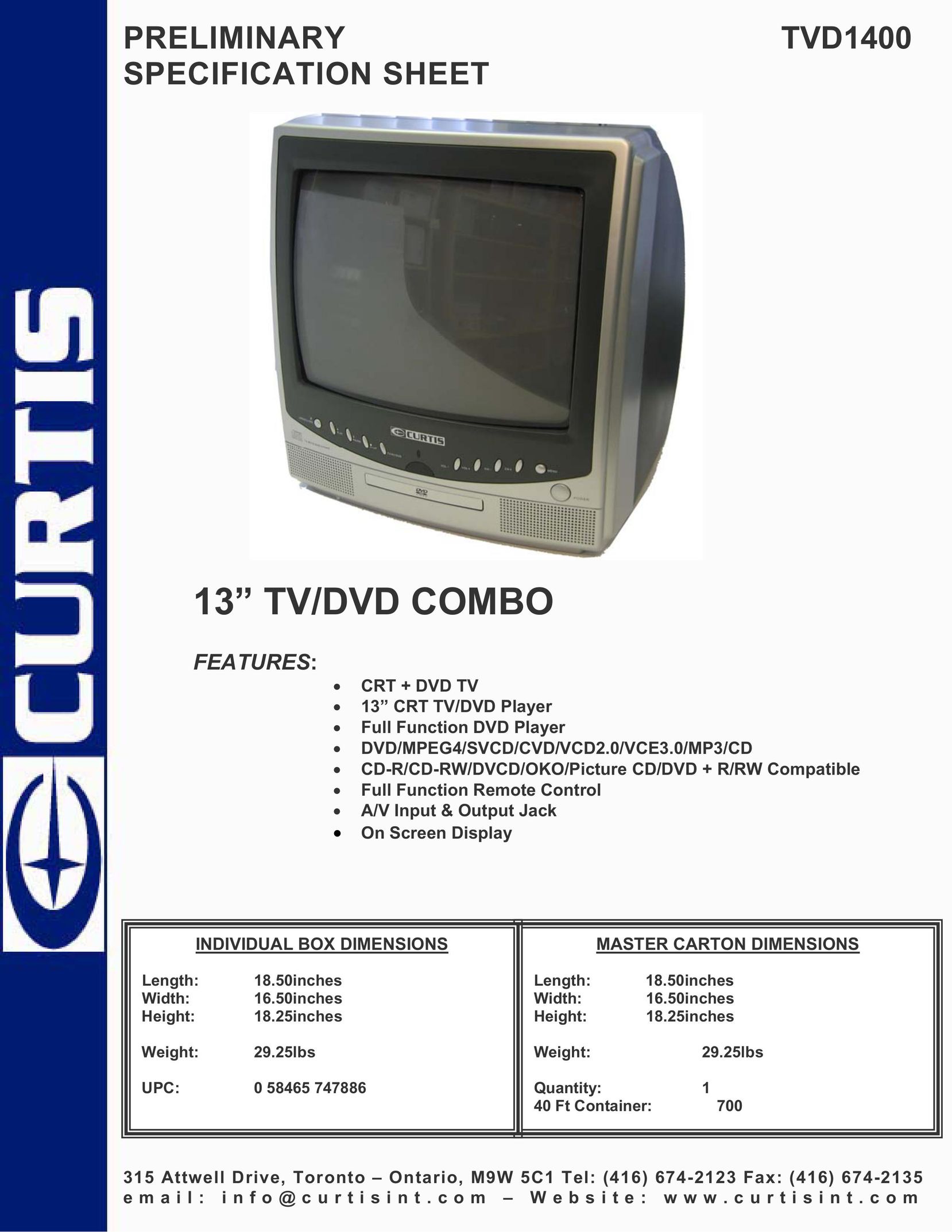 Curtis TVD1400 TV DVD Combo User Manual
