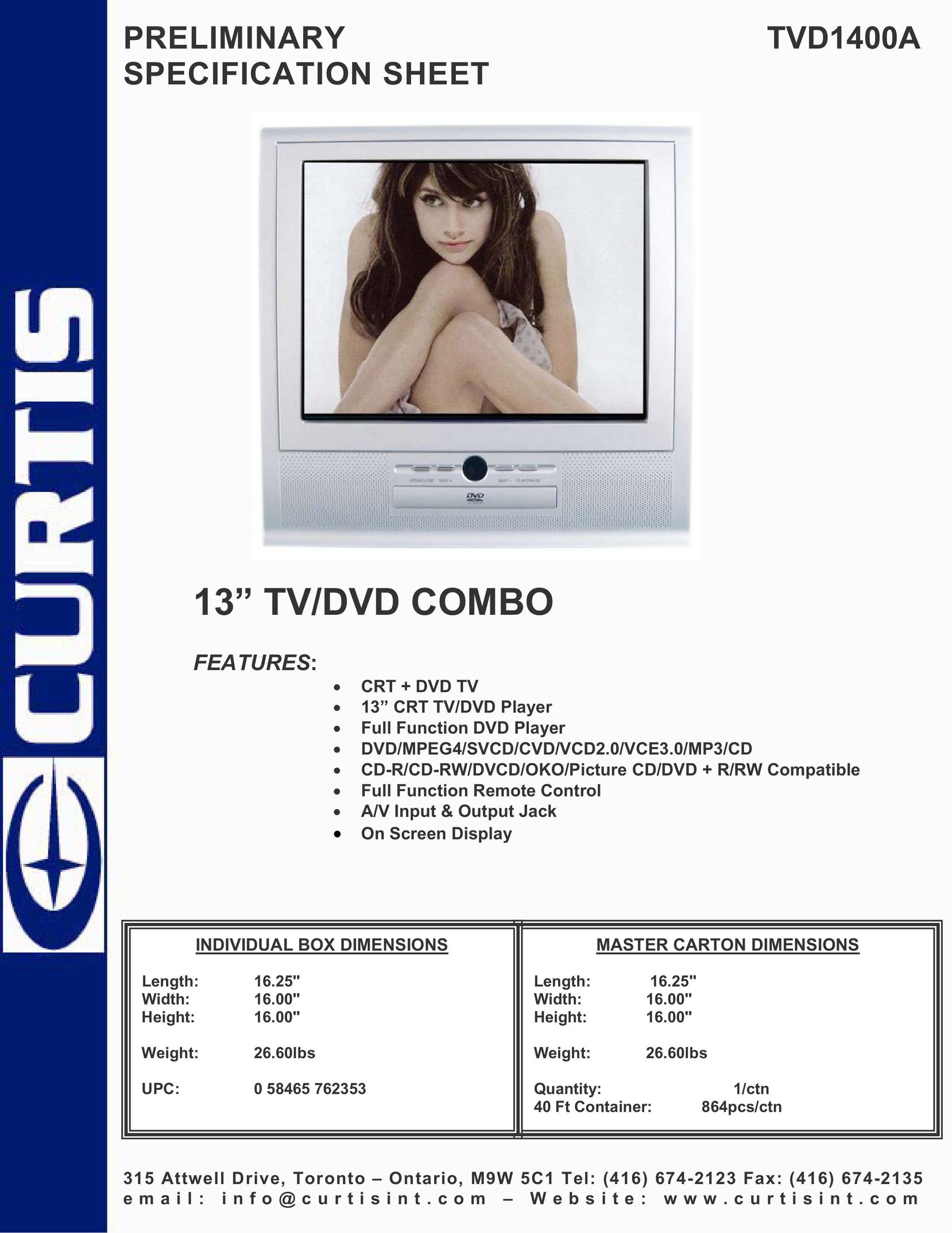 Curtis TVD1400A TV DVD Combo User Manual