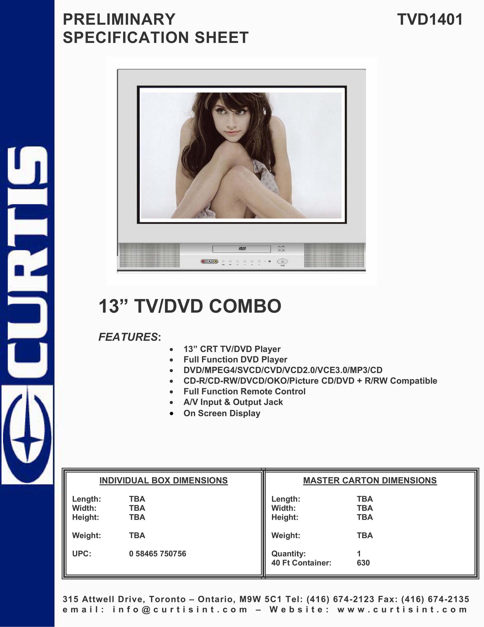Curtis TVD1401 TV DVD Combo User Manual