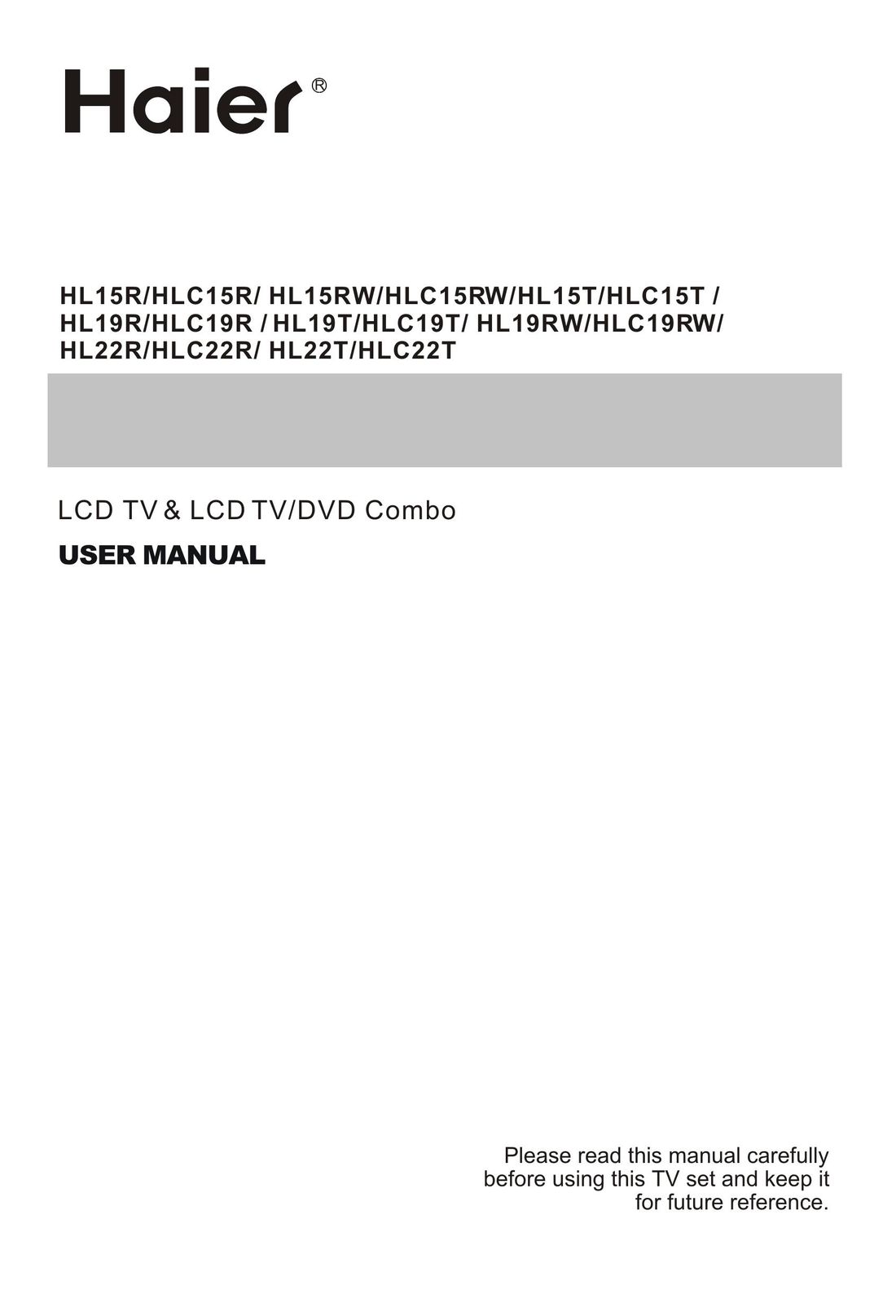Haier HL15RW TV DVD Combo User Manual
