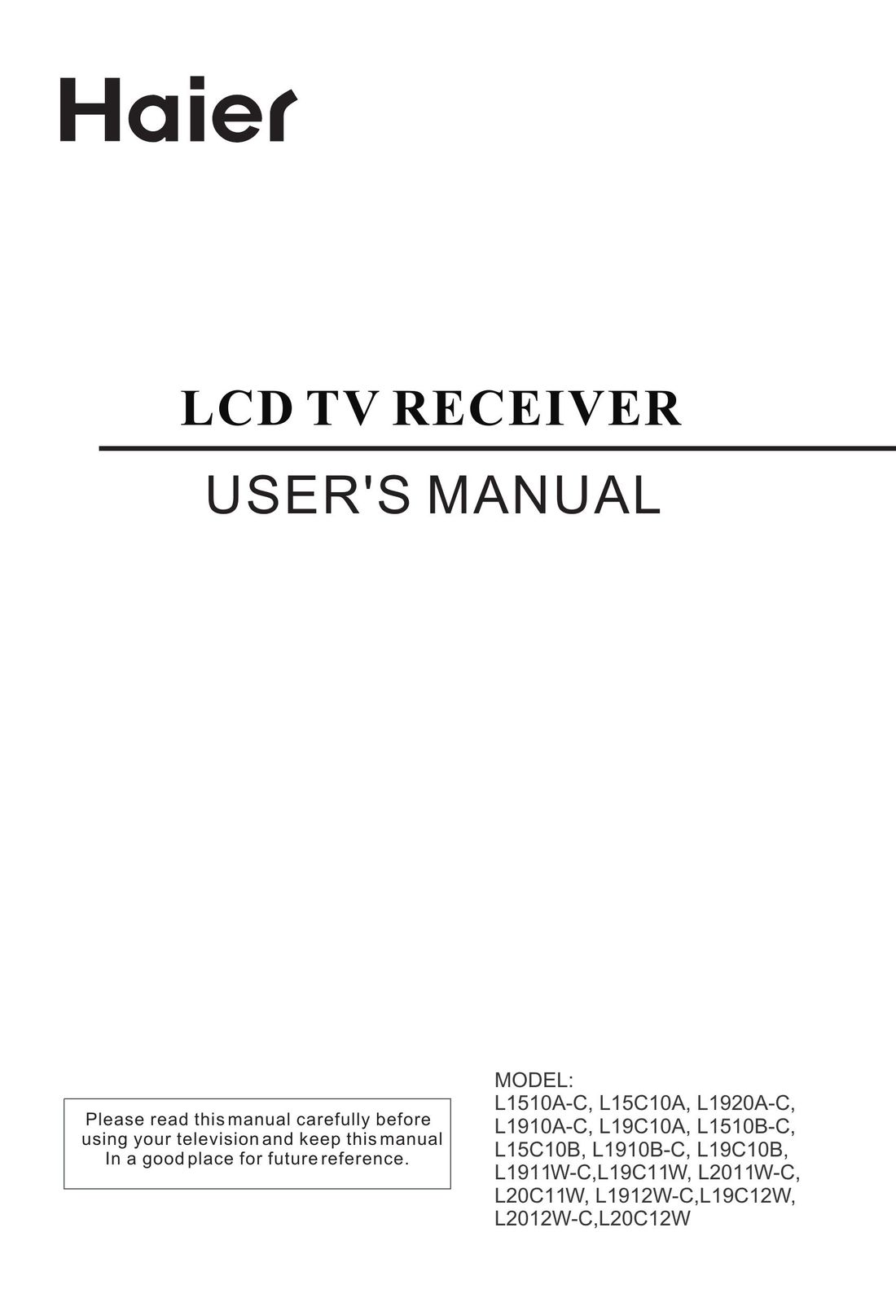 Haier L1912W-C TV DVD Combo User Manual