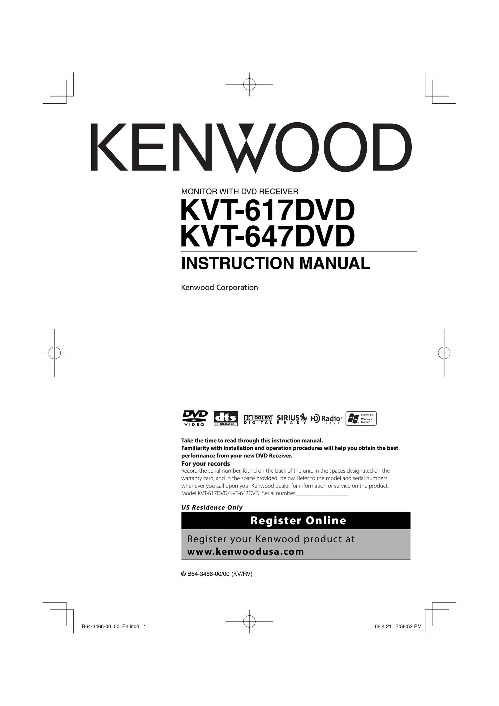 Kenwood KVT-617DVD TV DVD Combo User Manual