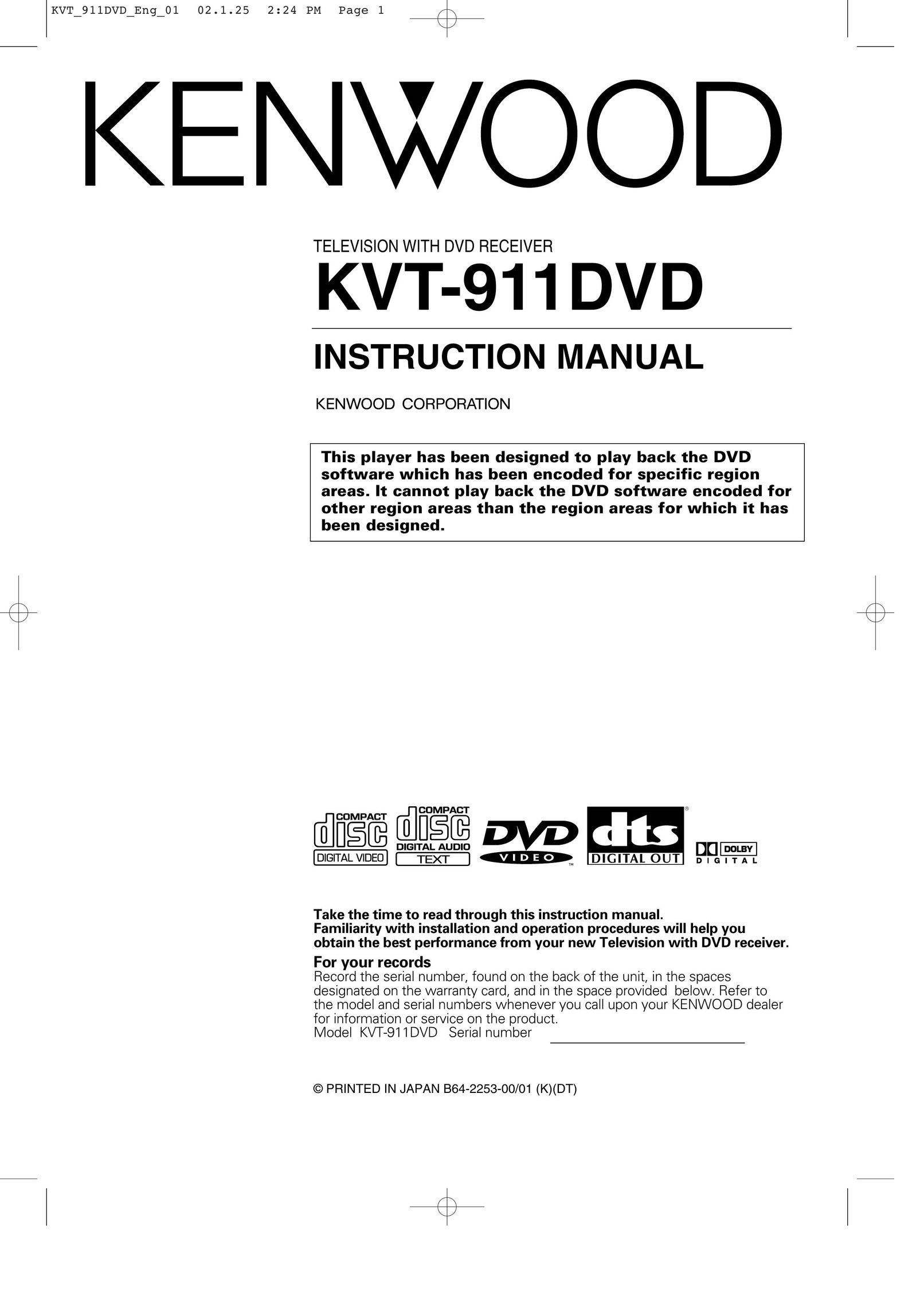 Kenwood KVT-911DVD TV DVD Combo User Manual