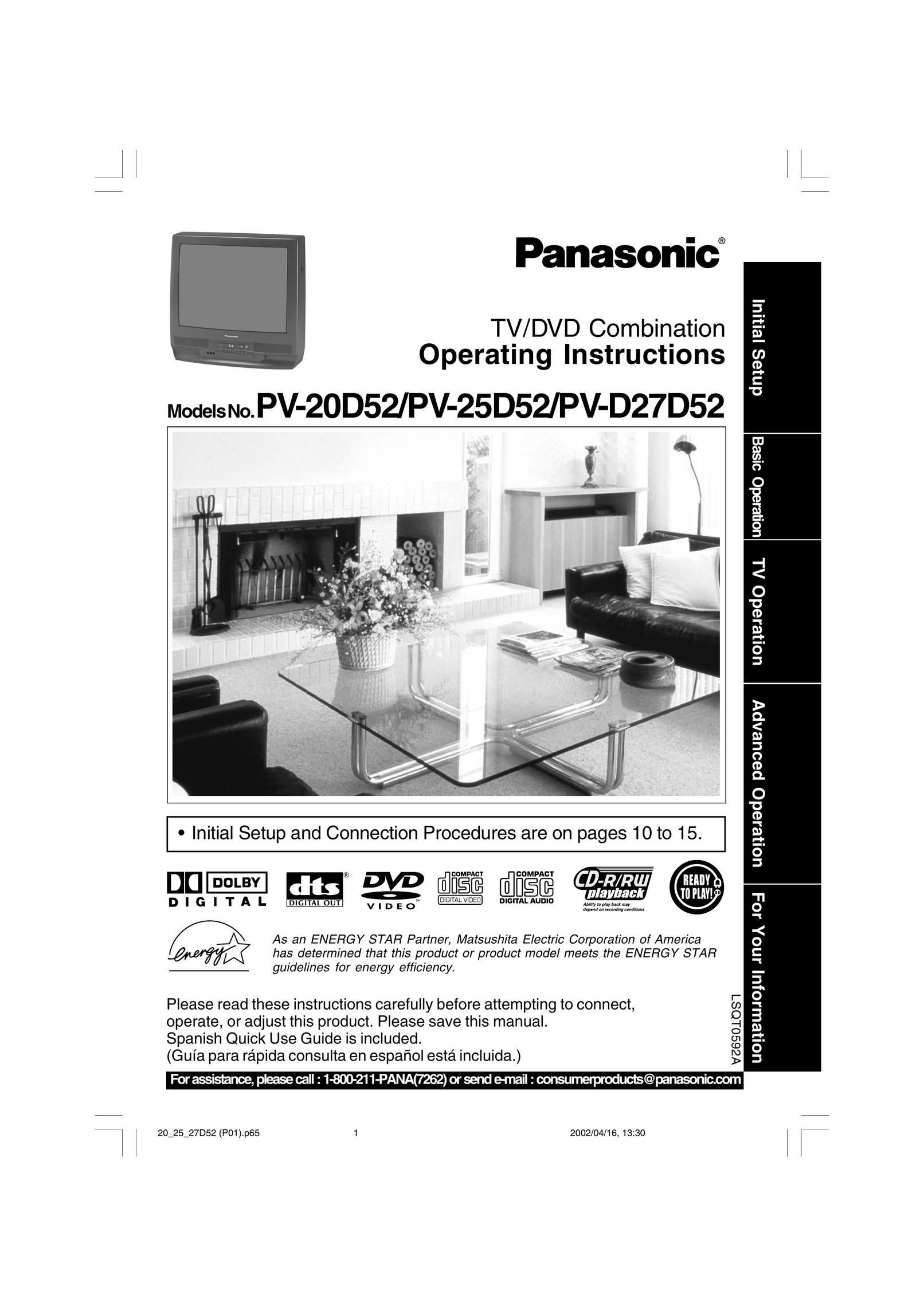 Panasonic PV 20D52 TV DVD Combo User Manual