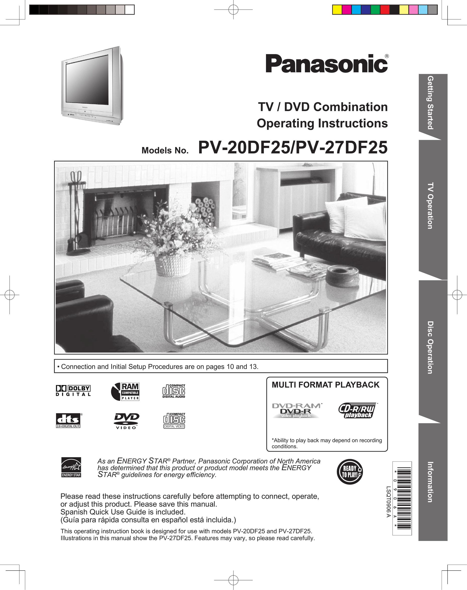 Panasonic PV 20DF25 TV DVD Combo User Manual