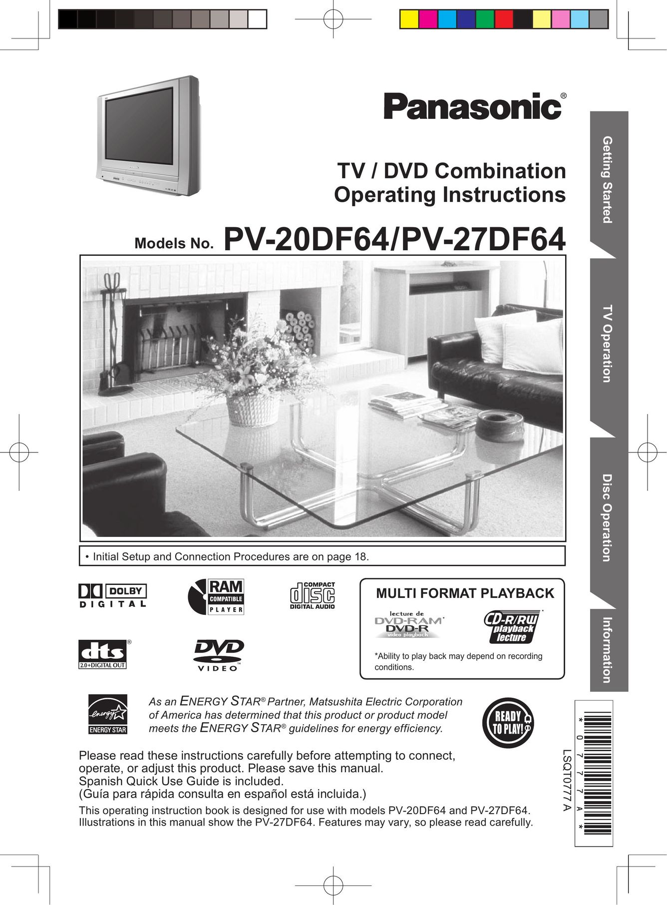 Panasonic PV 20DF64 TV DVD Combo User Manual