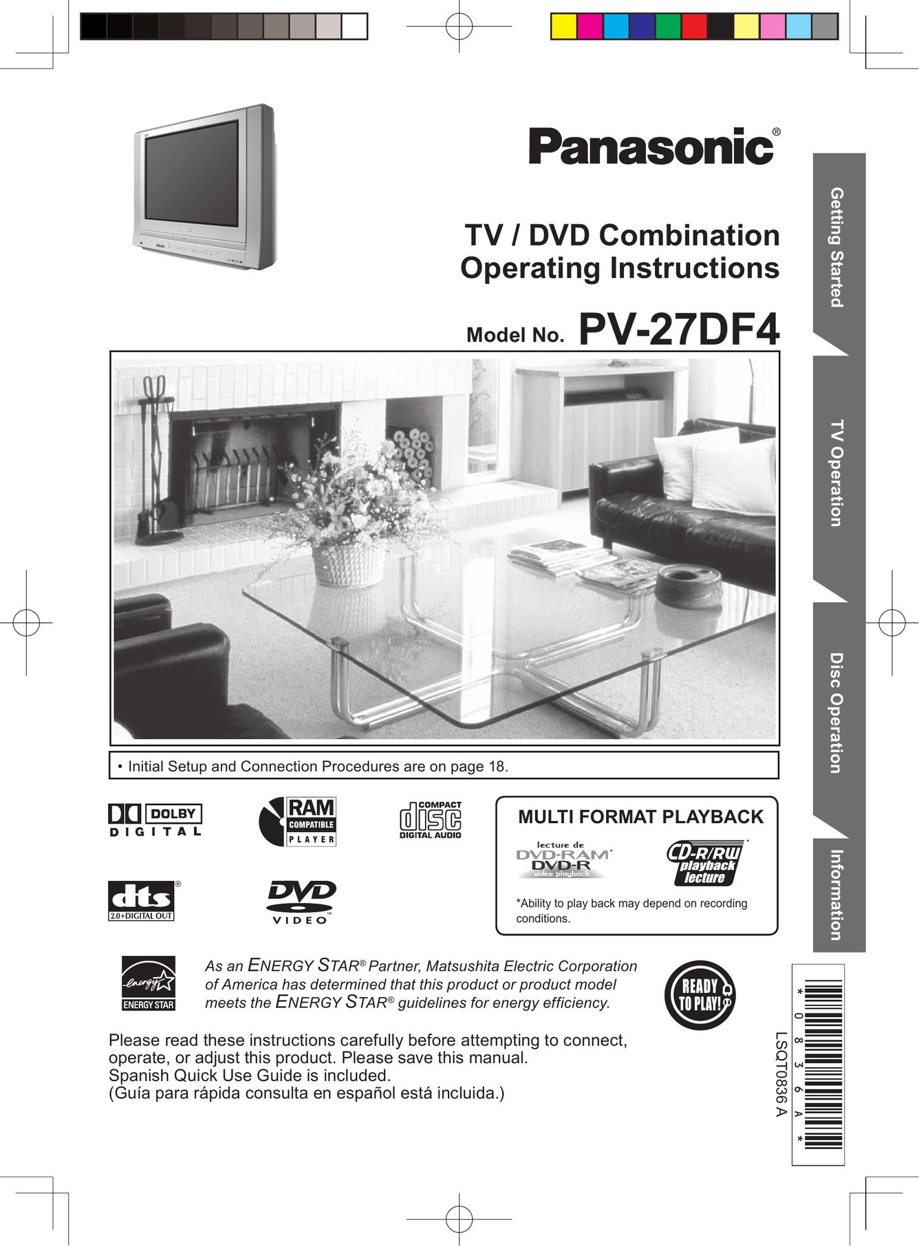 Panasonic PV-27DF4 TV DVD Combo User Manual