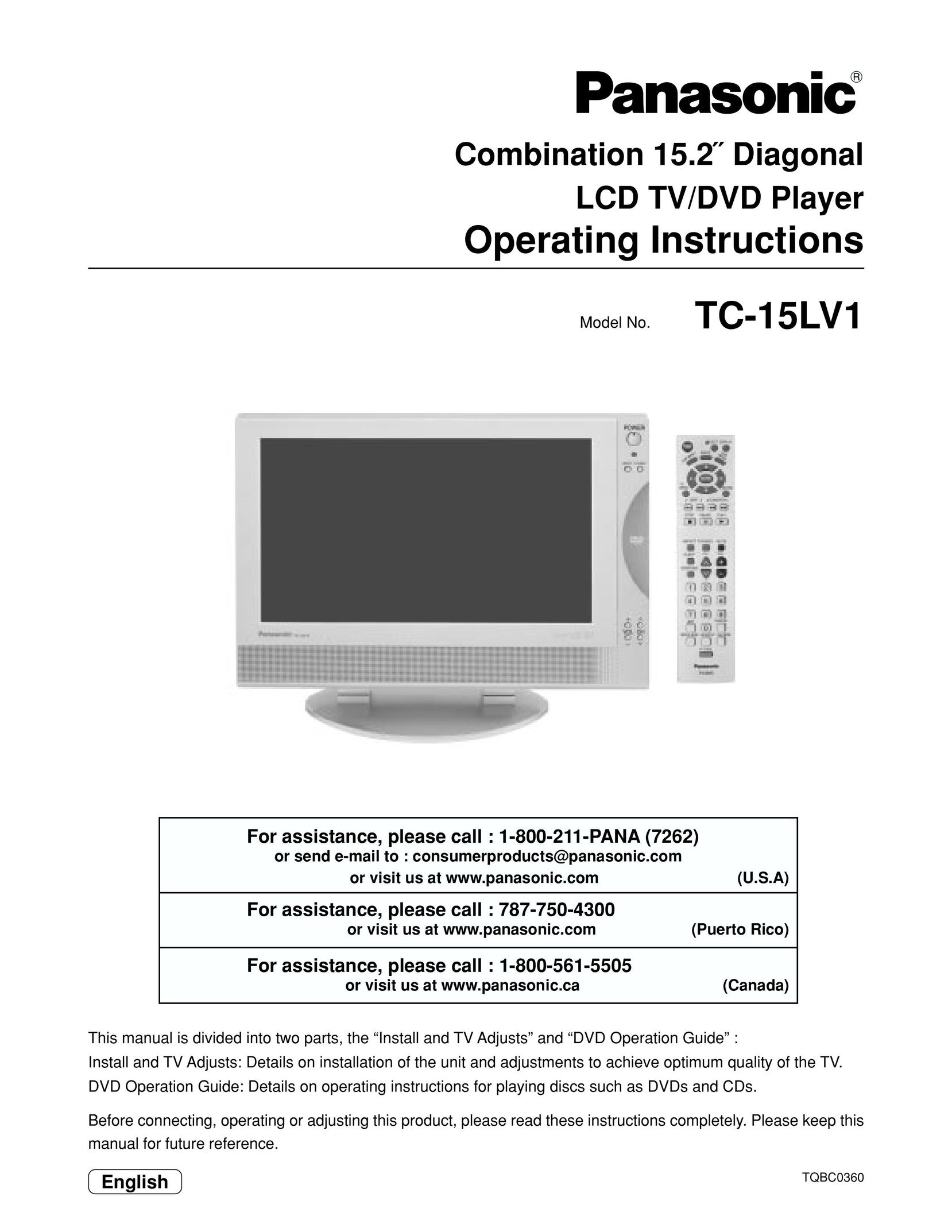 Panasonic TC 15LV1 TV DVD Combo User Manual