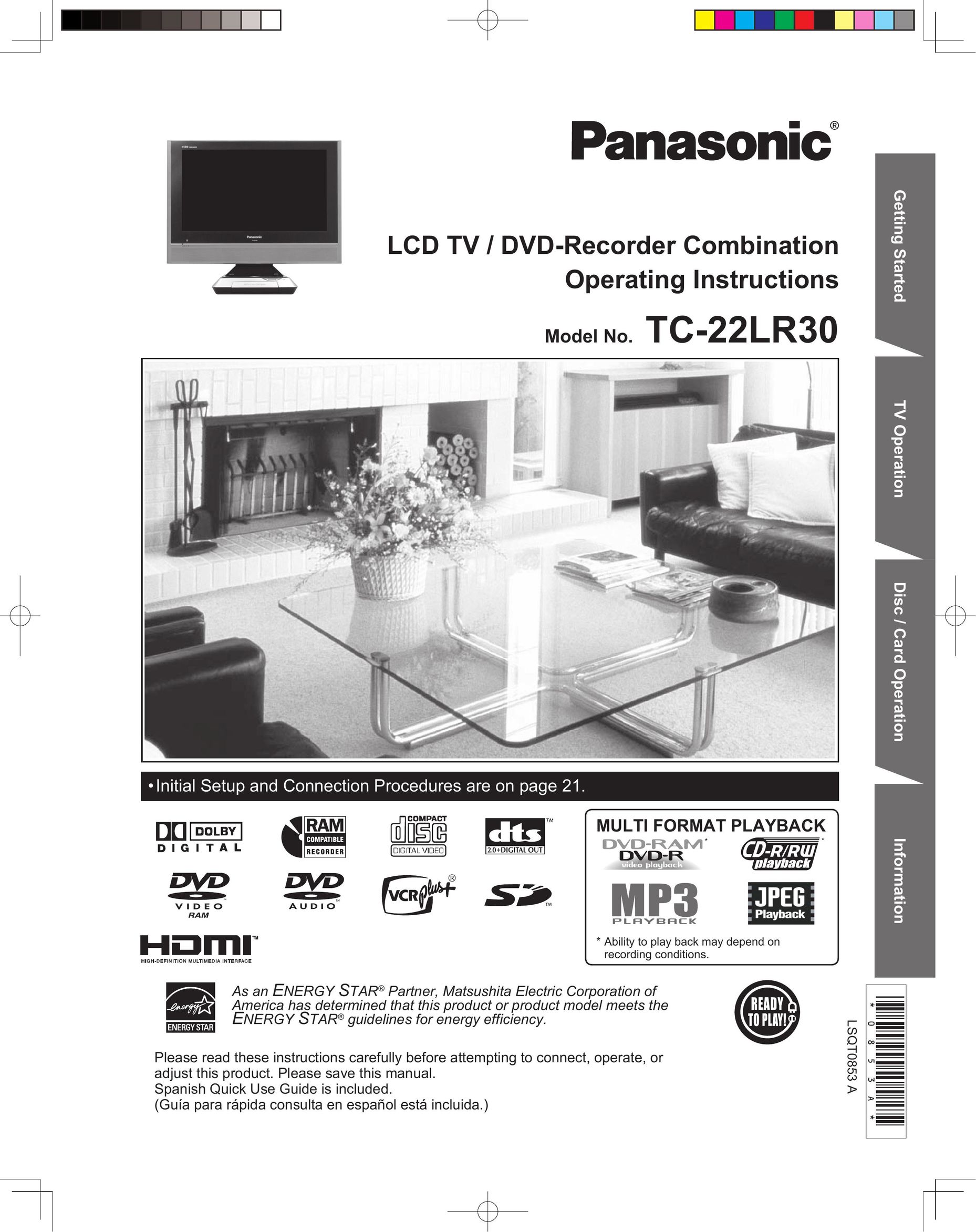 Panasonic TC 22LR30 TV DVD Combo User Manual