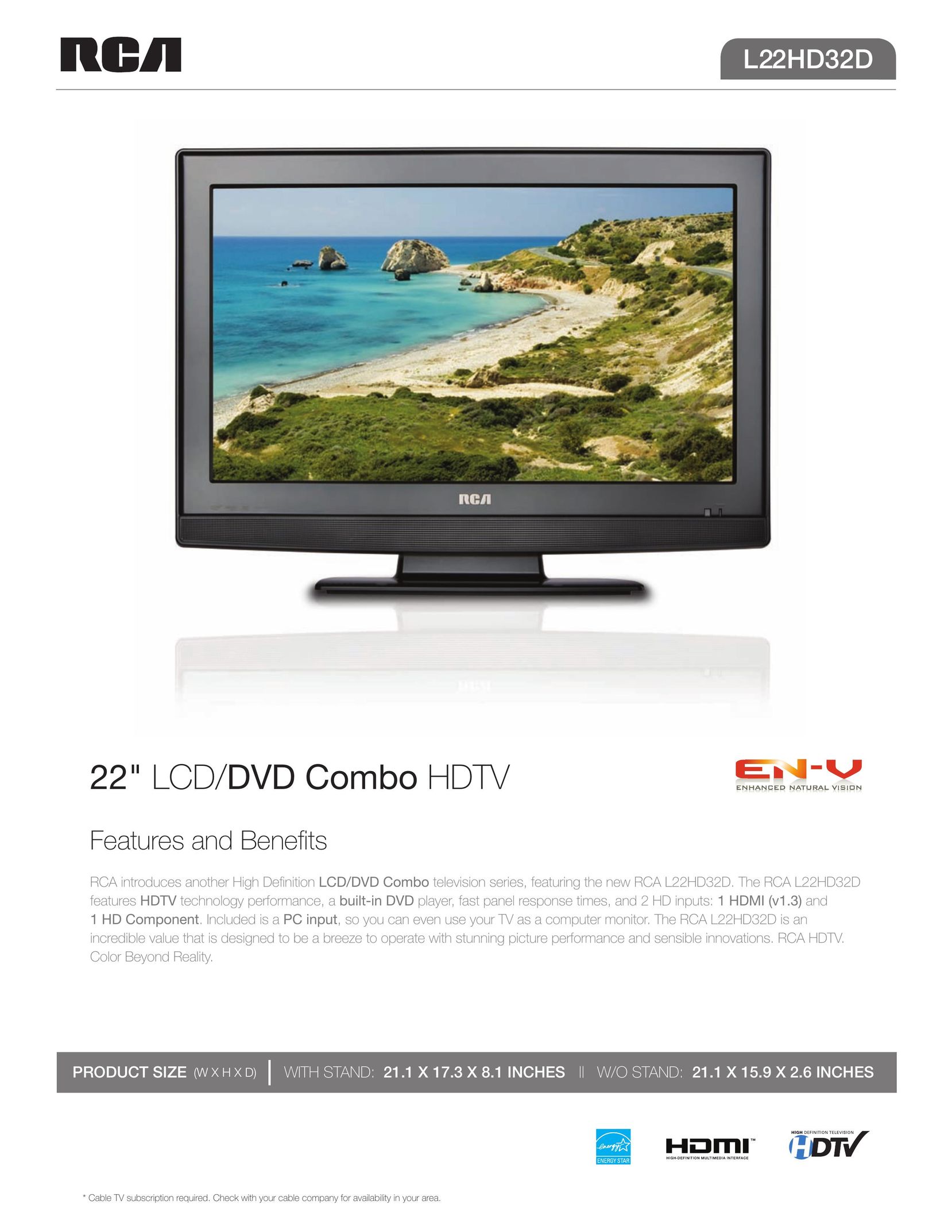 RCA L22HD32D TV DVD Combo User Manual