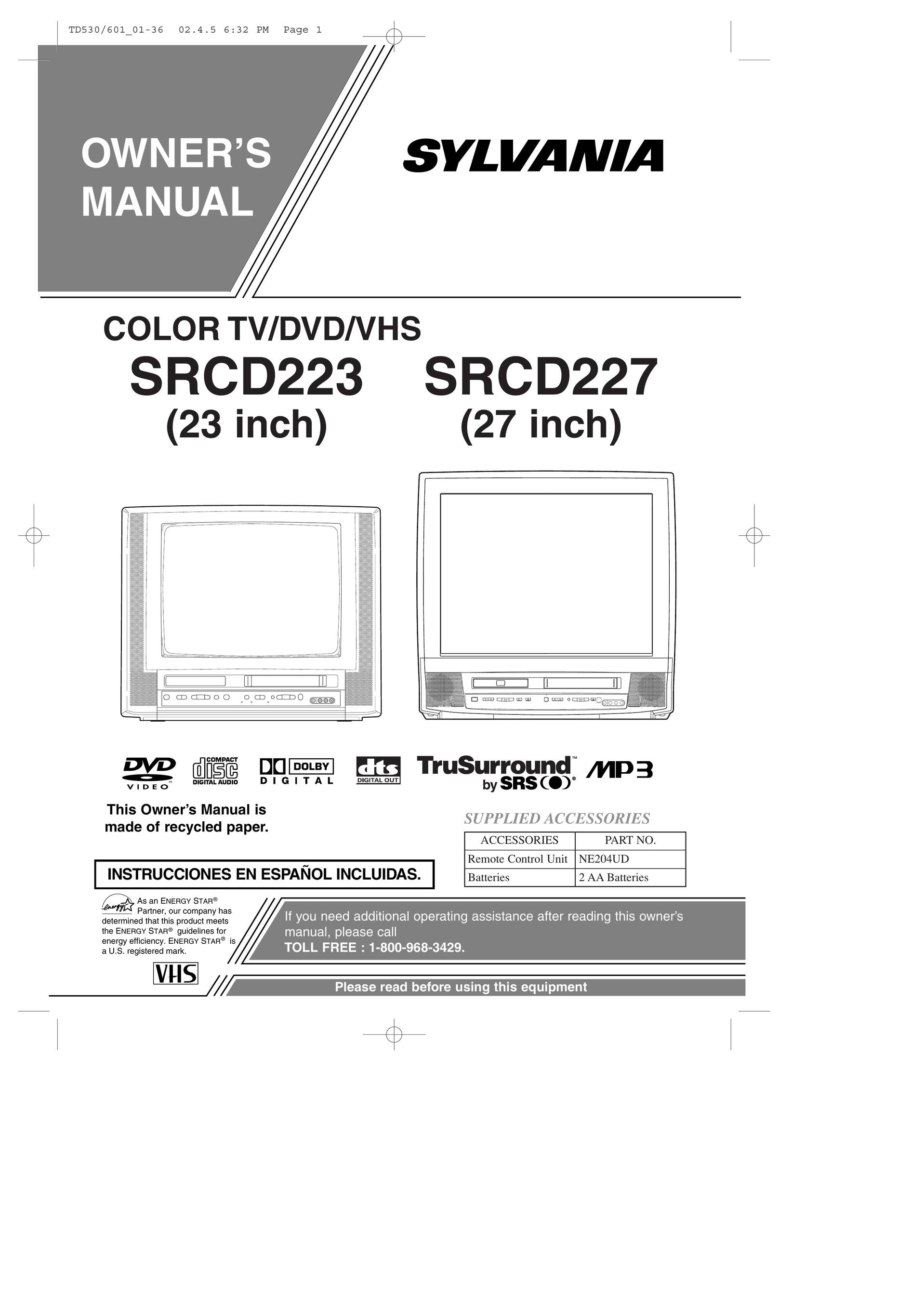 Sears SRCD223 TV DVD Combo User Manual