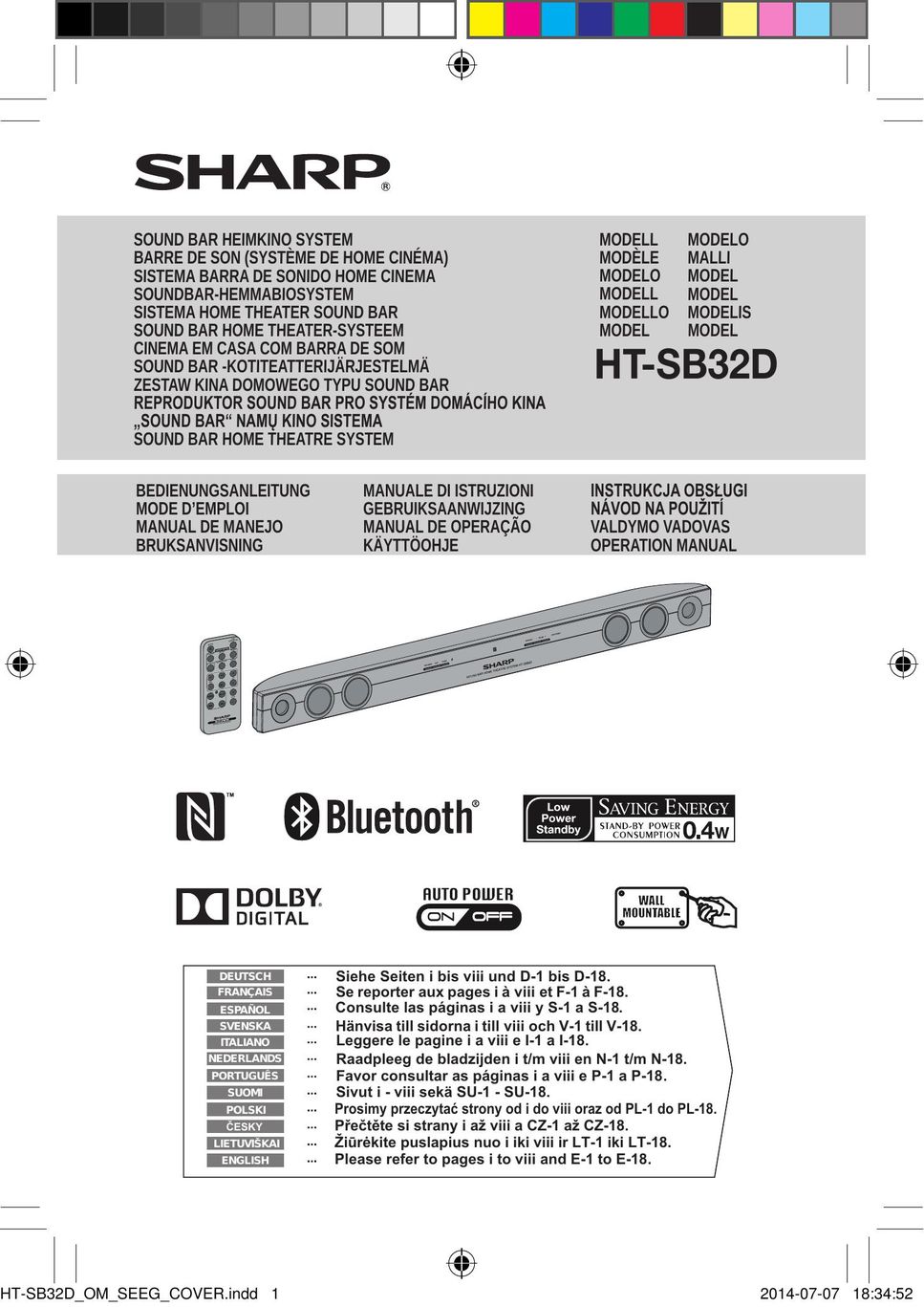 Sharp HT-SB32D TV DVD Combo User Manual