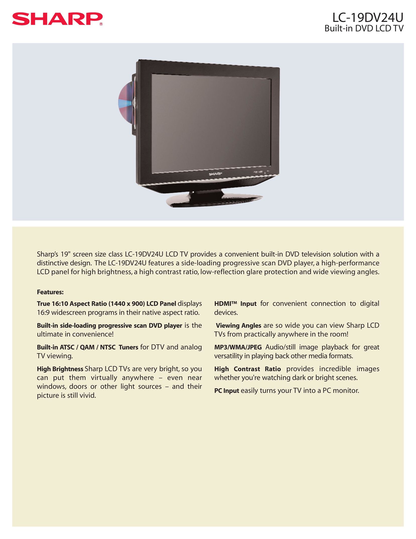 Sharp LC 19DV24U TV DVD Combo User Manual