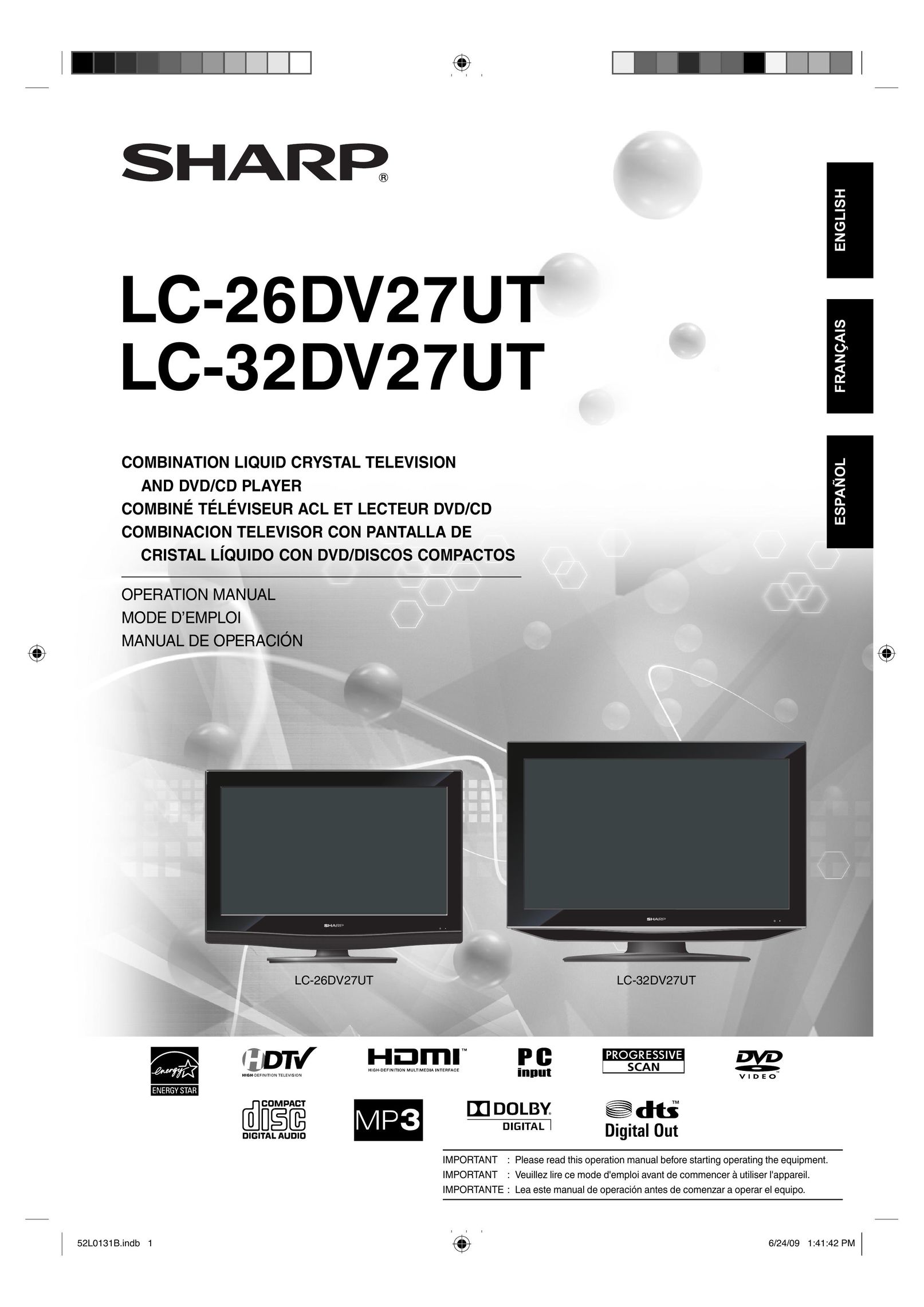 Sharp LC 26DV27UT TV DVD Combo User Manual