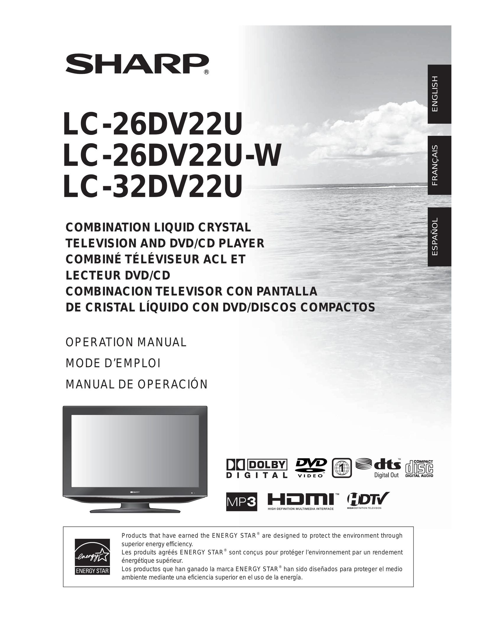 Sharp LC-26DV22U, LC-26DV22U-W, LC-32DV22U TV DVD Combo User Manual