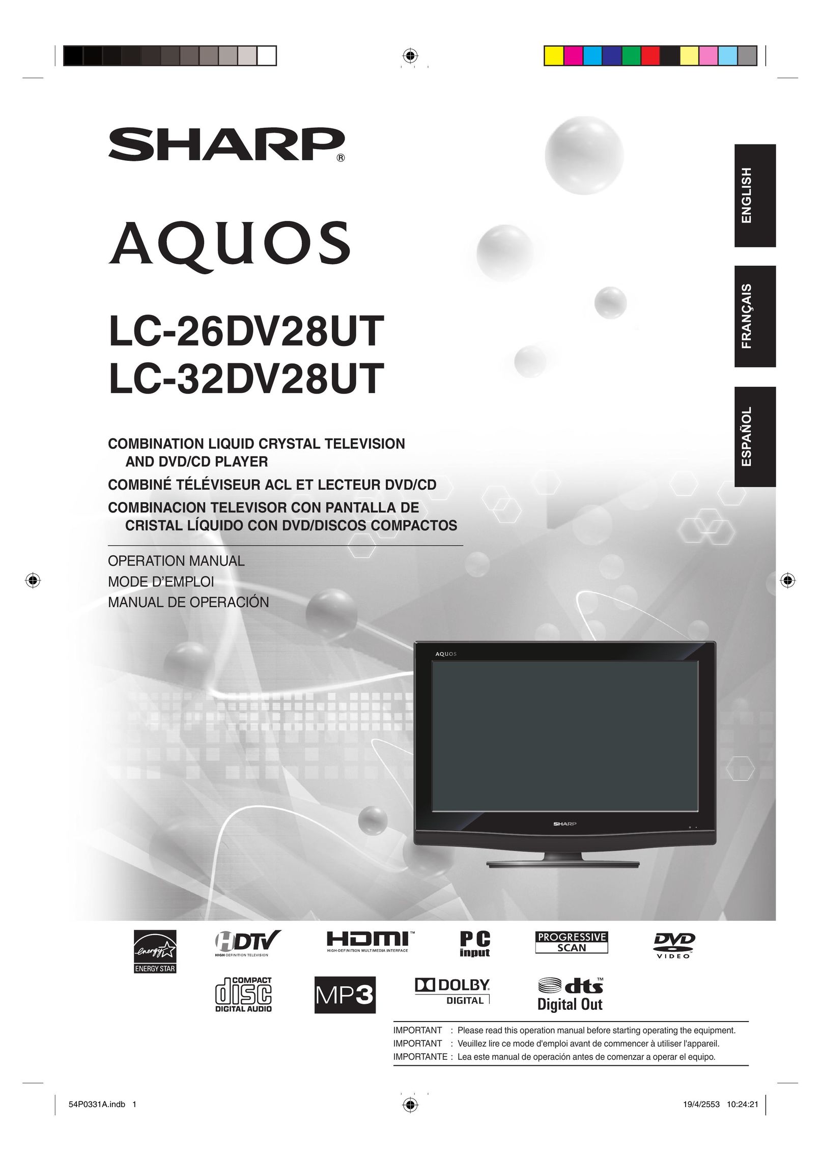 Sharp LC-32DV28UT TV DVD Combo User Manual