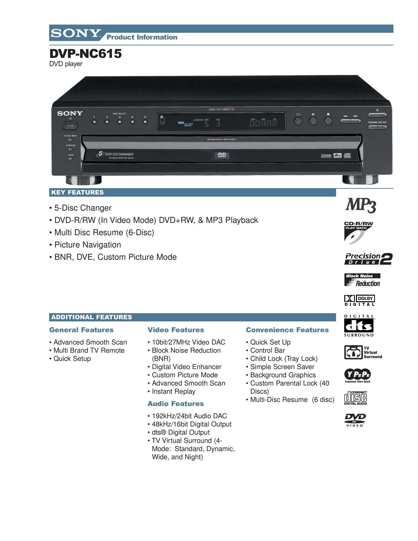 Sony DVP-NC615 TV DVD Combo User Manual