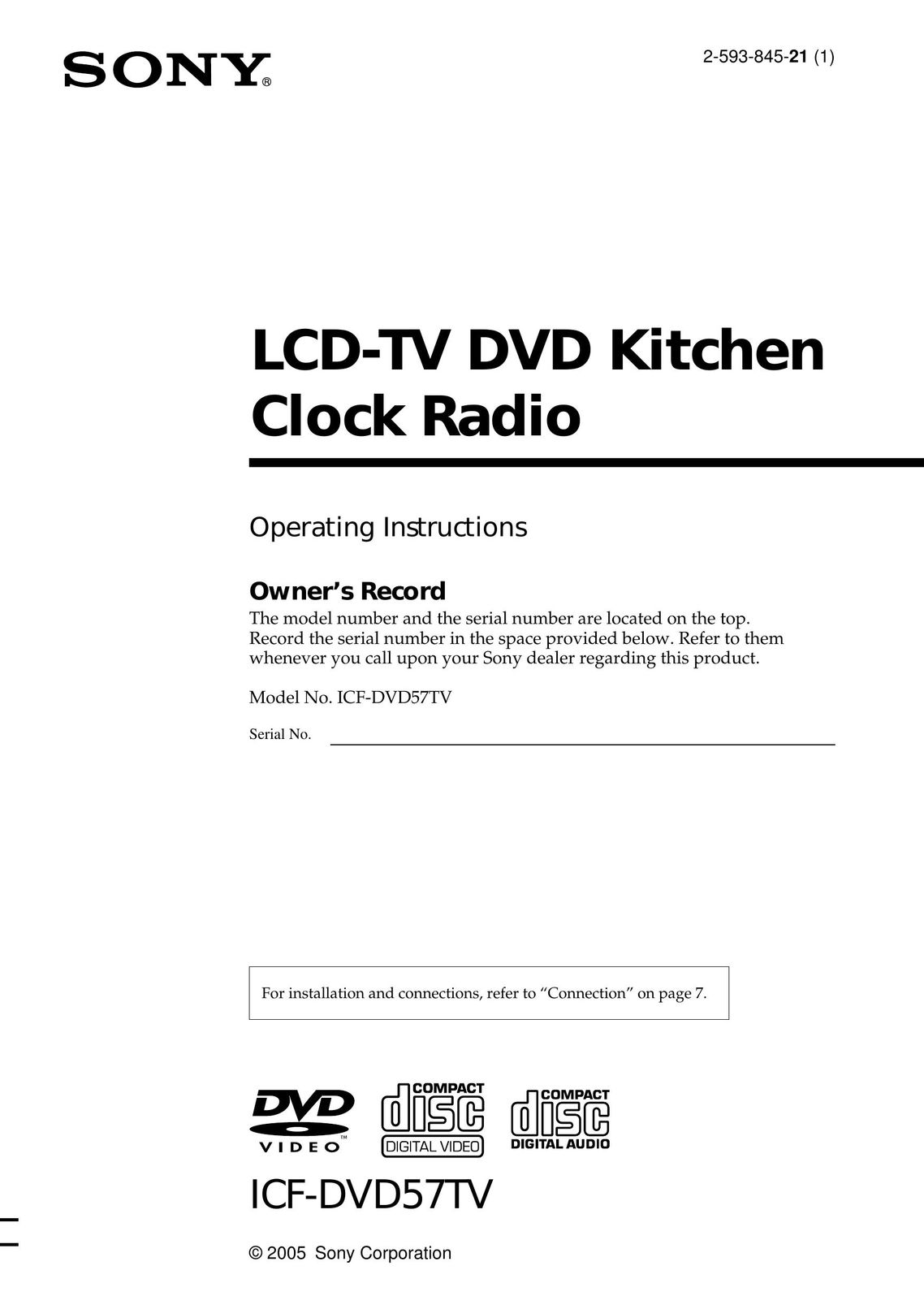 Sony ICF-DVD57TV TV DVD Combo User Manual