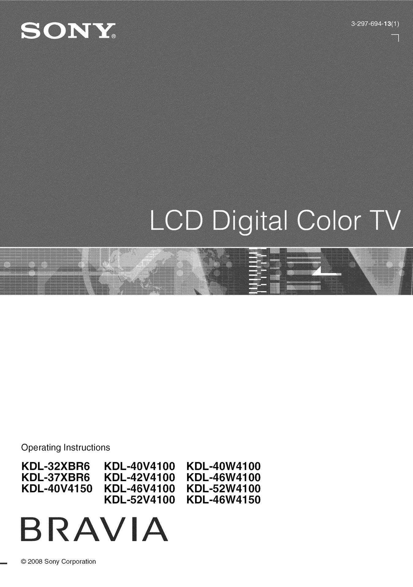Sony KDL52V4100 TV DVD Combo User Manual
