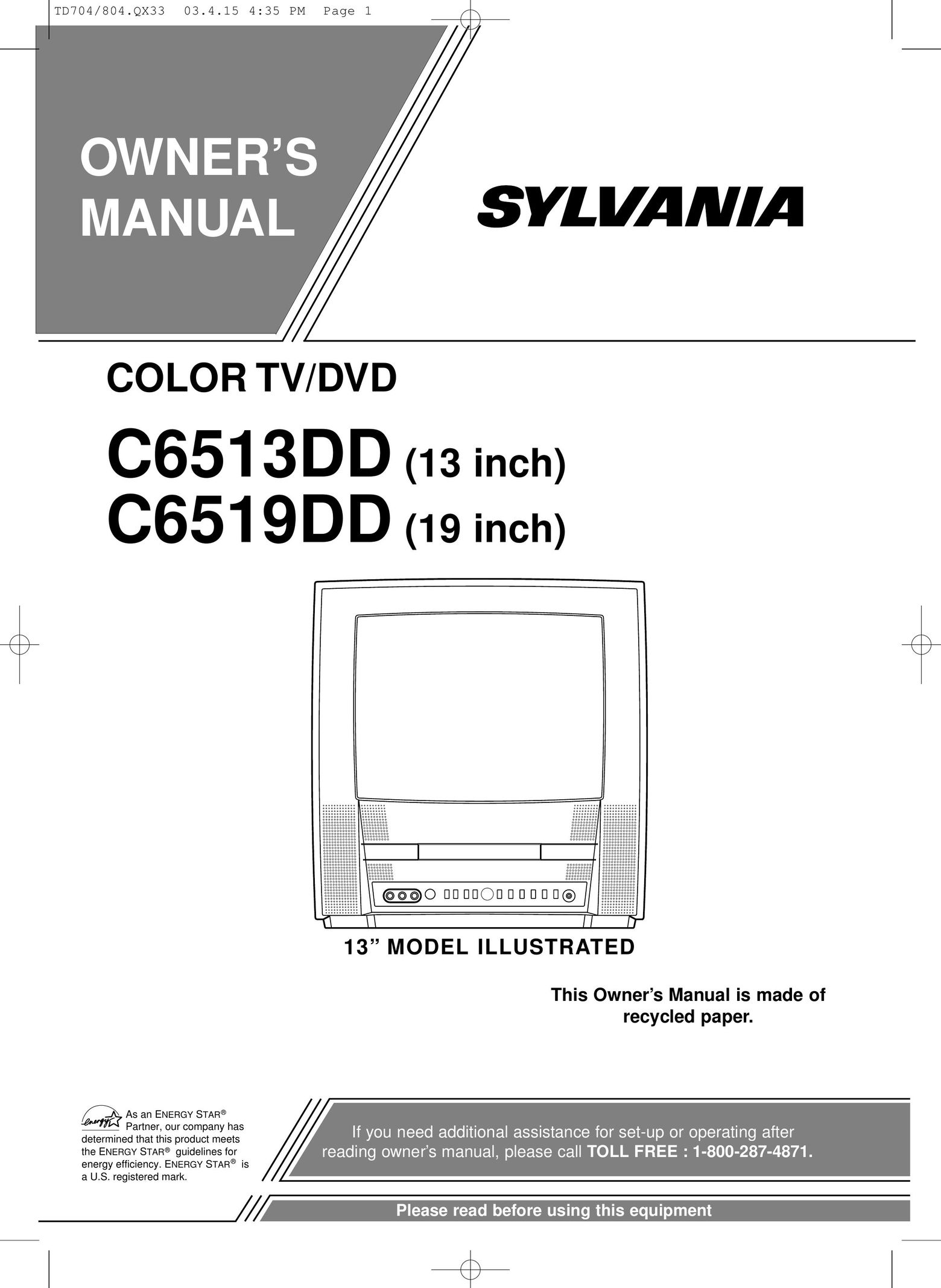 Sylvania C6513DD TV DVD Combo User Manual