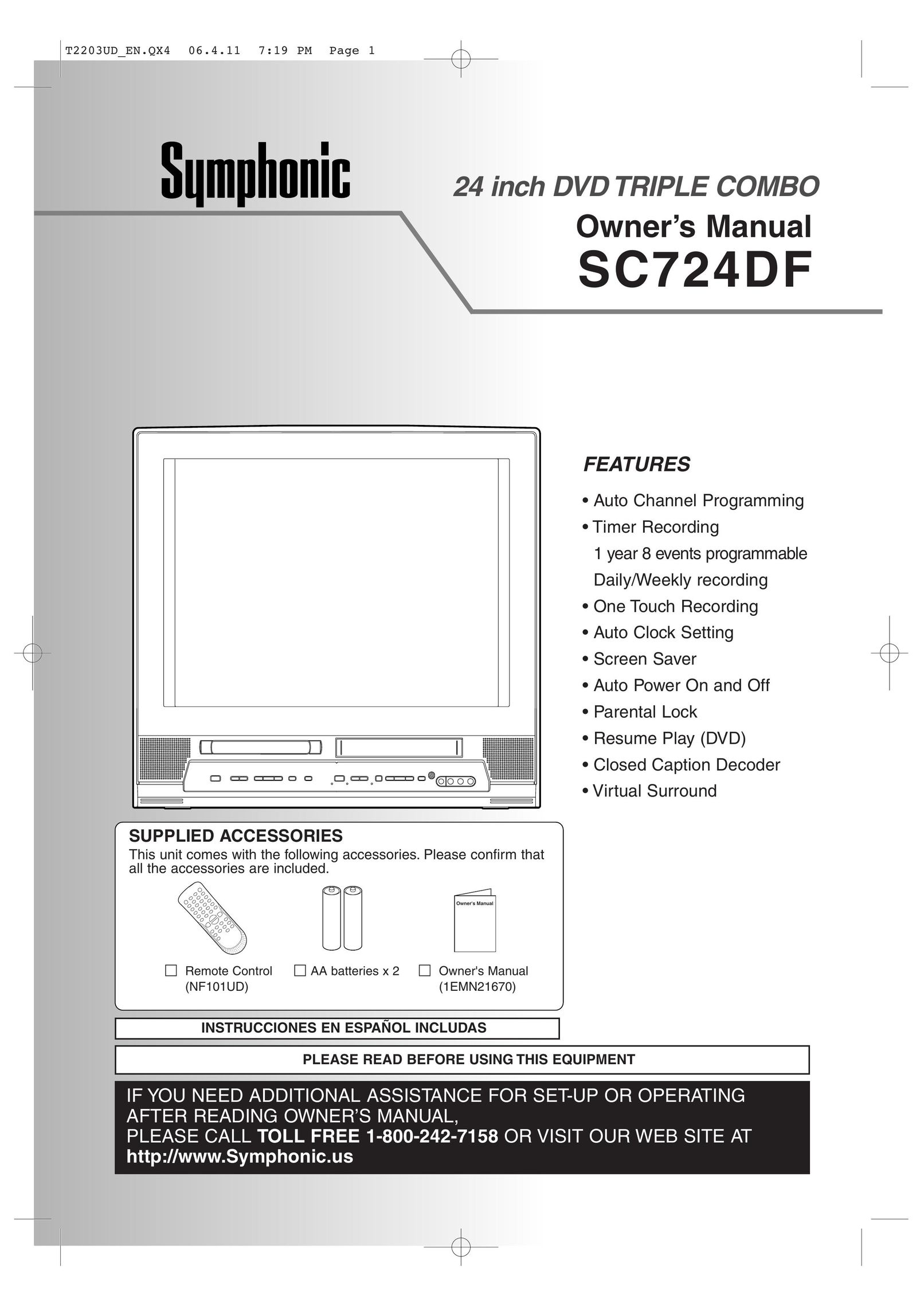 Symphonic SC724DF TV DVD Combo User Manual