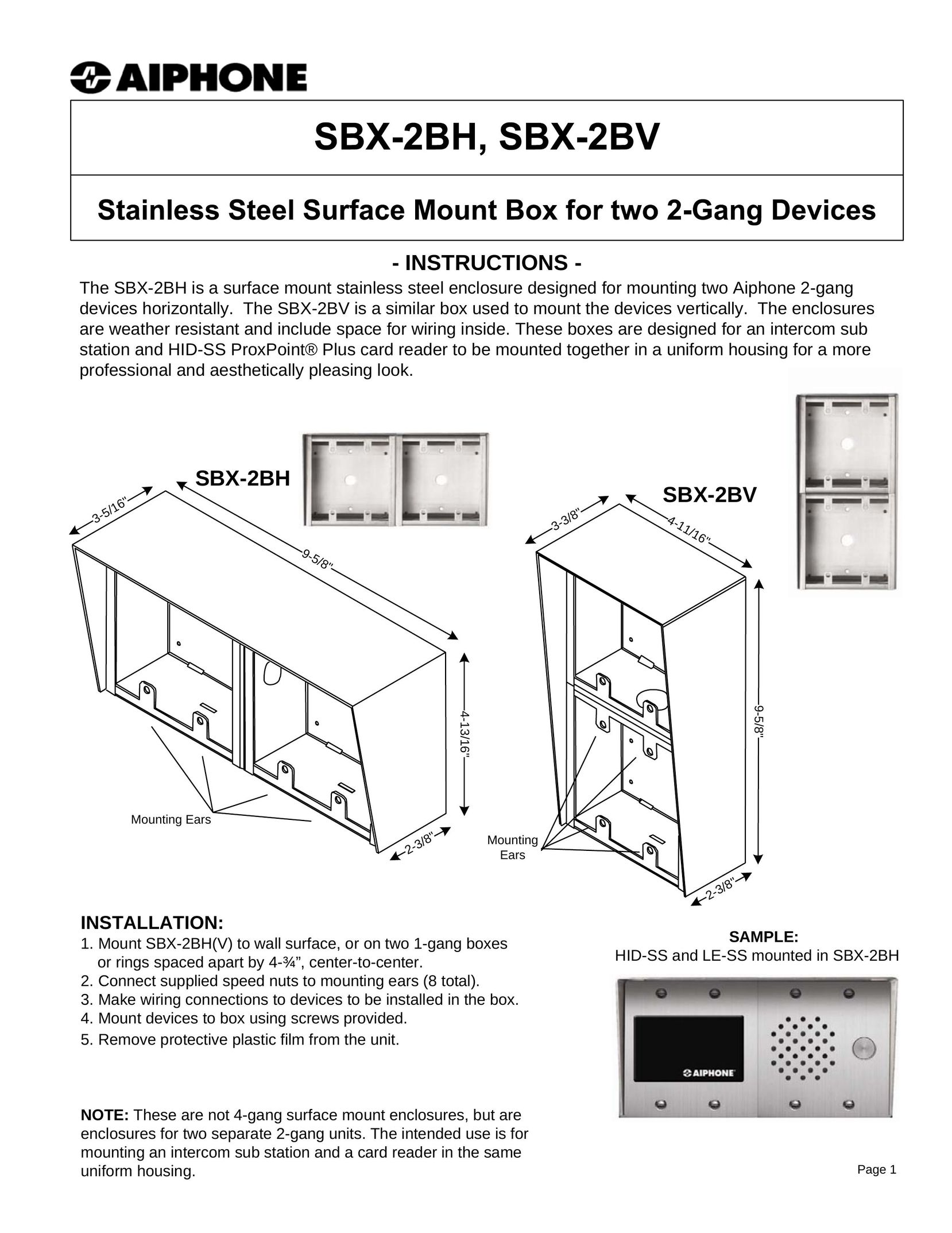 Aiphone SBX-2BH TV Mount User Manual