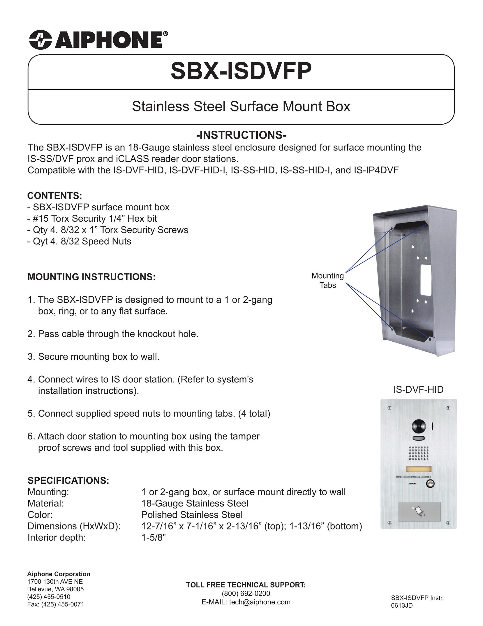Aiphone SBX-ISDVFD TV Mount User Manual