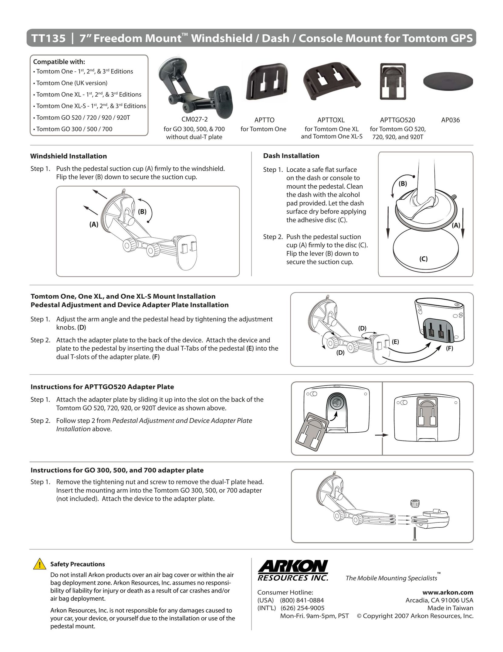 Arkon TT135 TV Mount User Manual