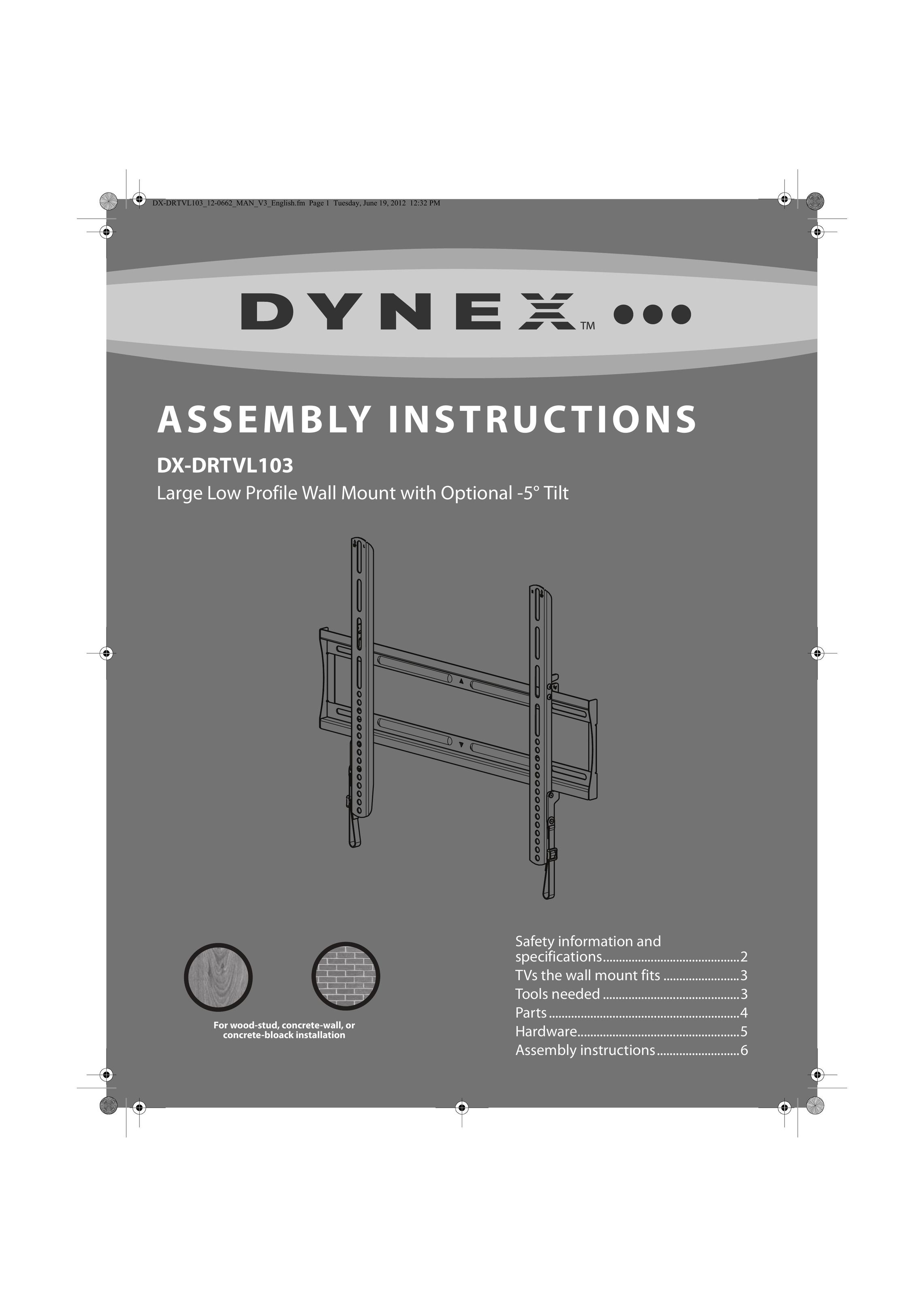 Dynex DX-DRTVL103 TV Mount User Manual