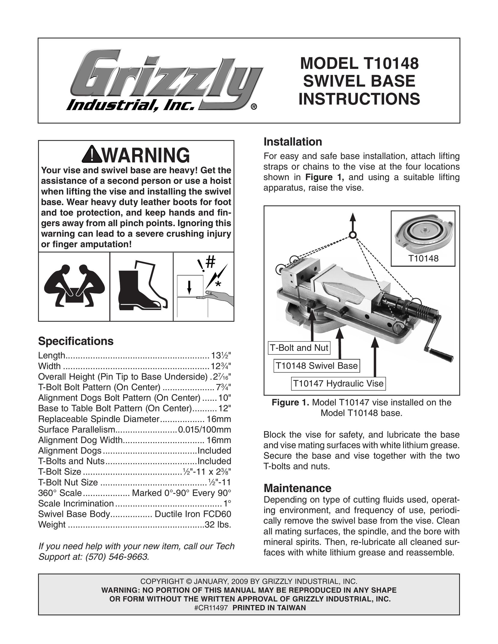 Grizzly T10148 TV Mount User Manual