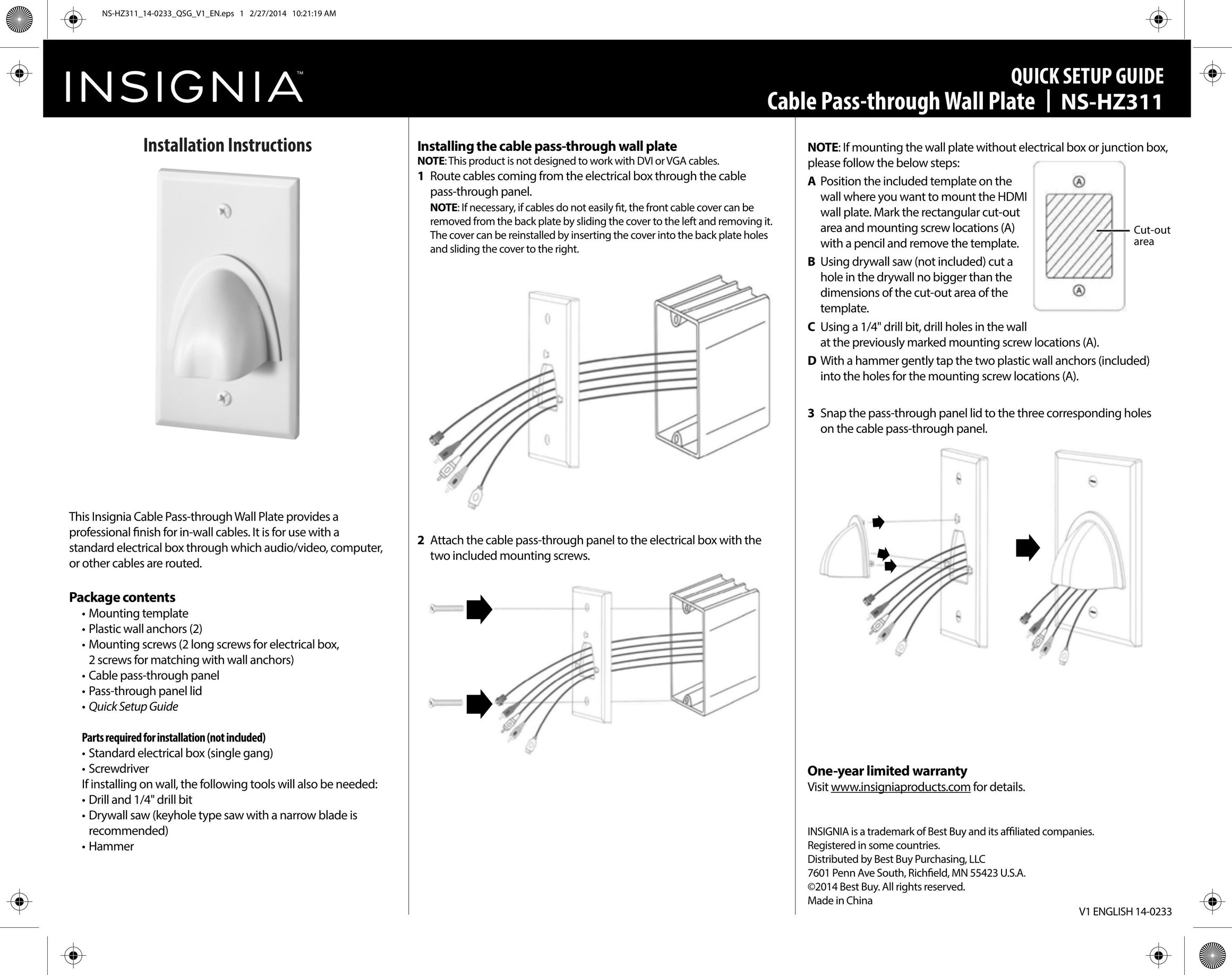Insignia NS-HZ311 TV Mount User Manual