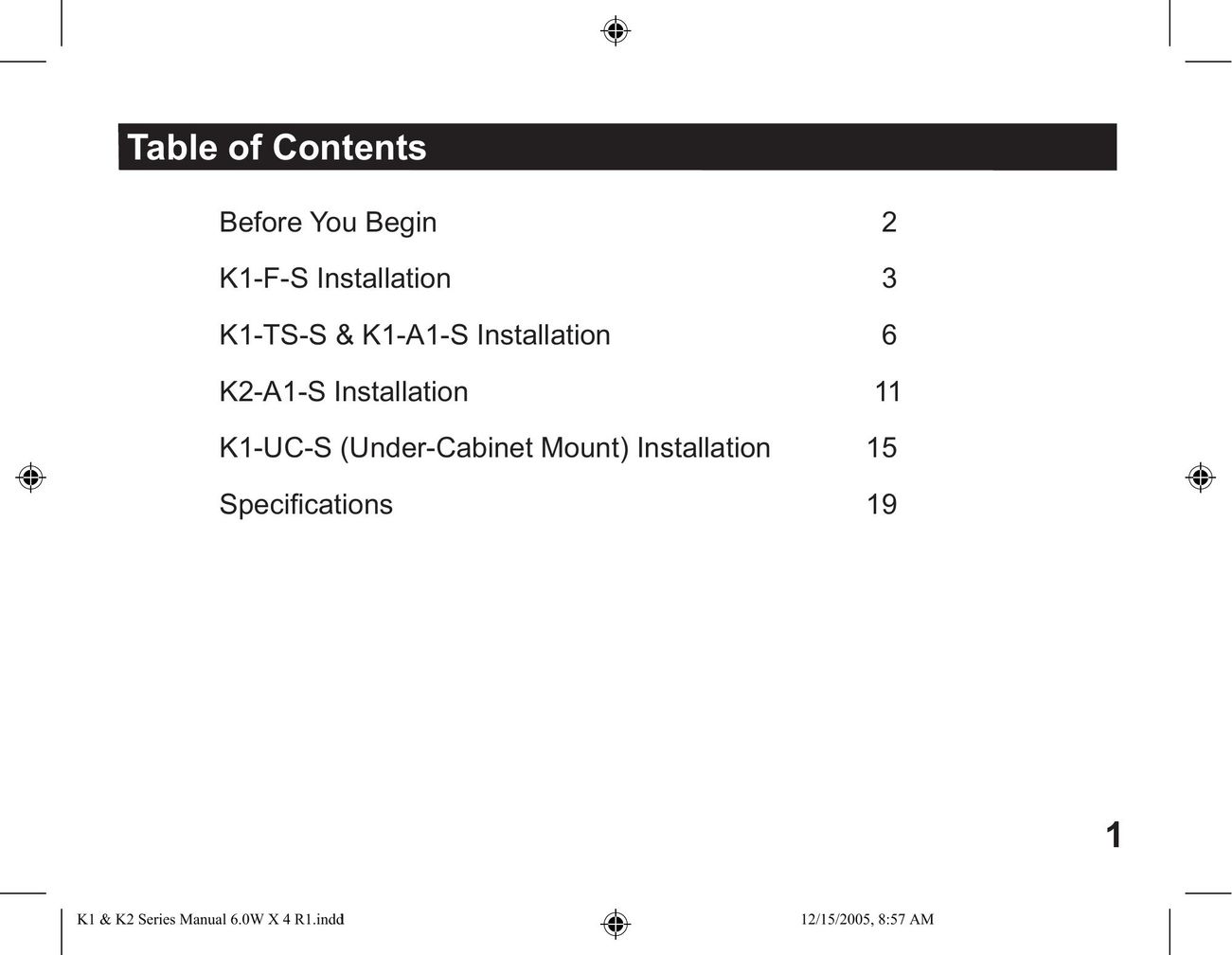 K2 Mounts K1-F-S TV Mount User Manual