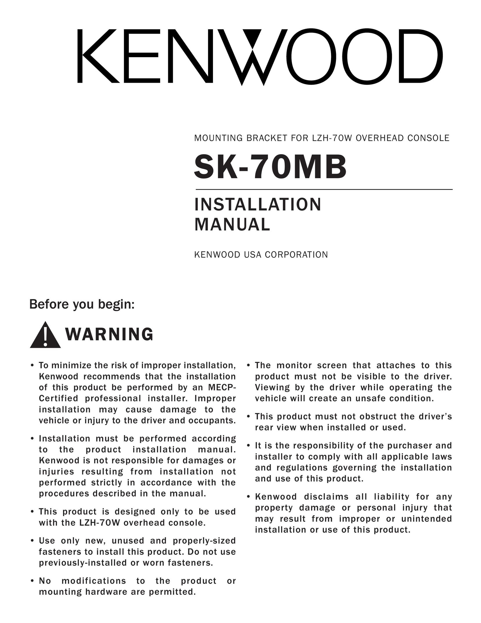 Kenwood SK-70MB TV Mount User Manual