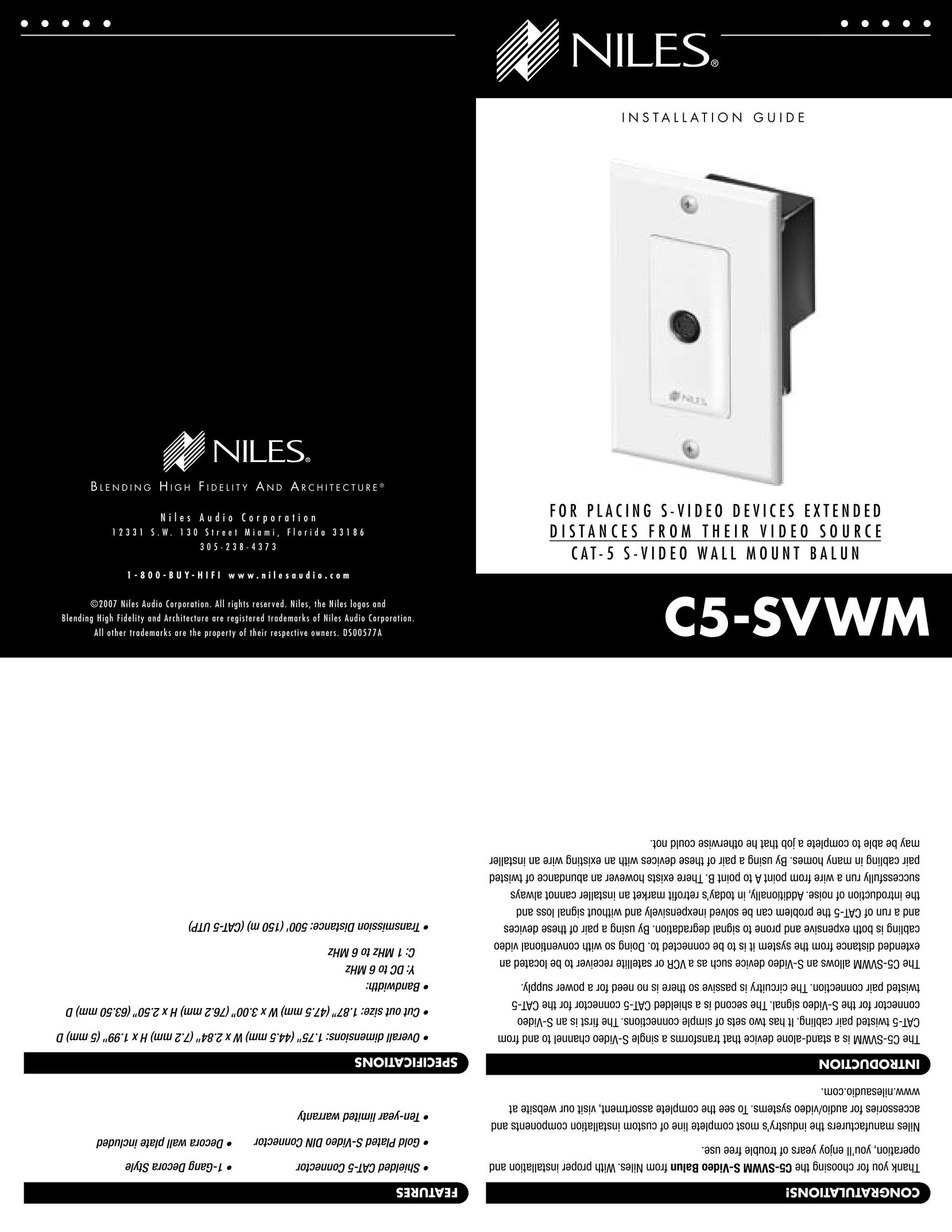 Niles Audio C5-SVWM TV Mount User Manual