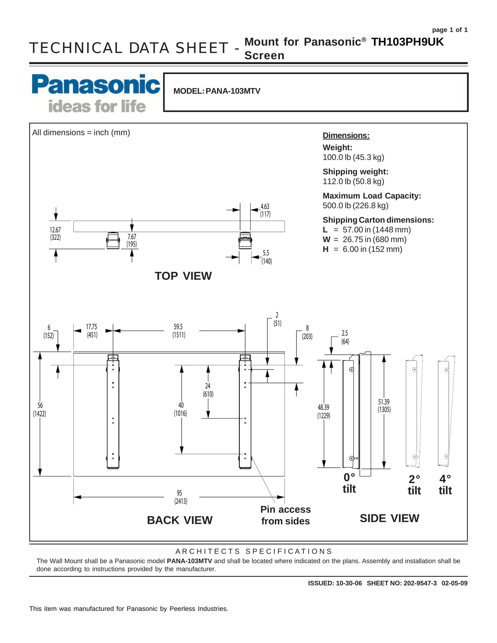 Panasonic TH103PH9UK TV Mount User Manual