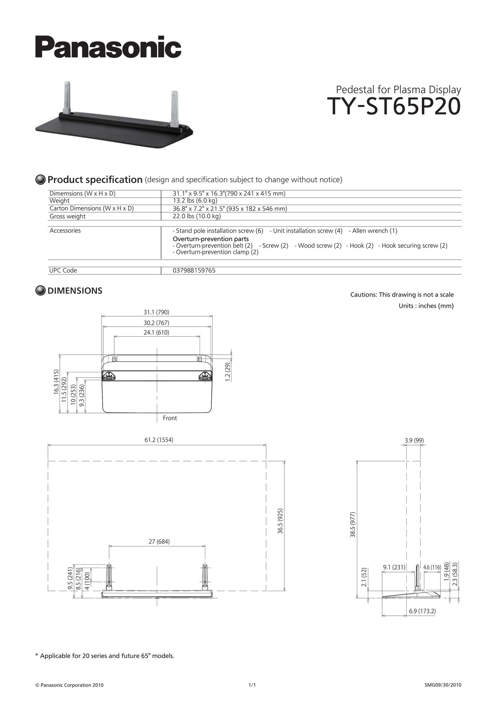Panasonic TY-ST65P20 TV Mount User Manual