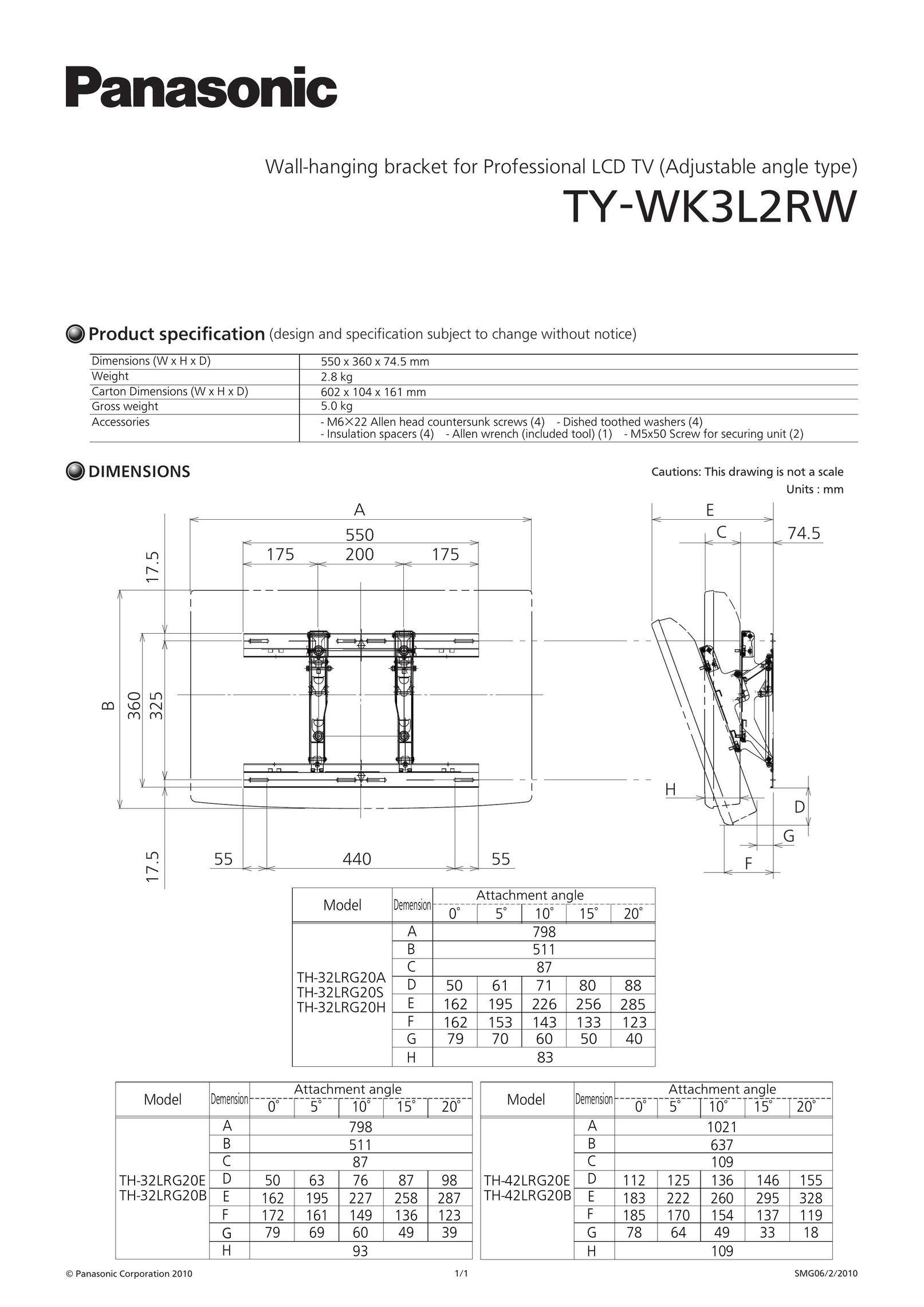 Panasonic TYWK3L2RW TV Mount User Manual