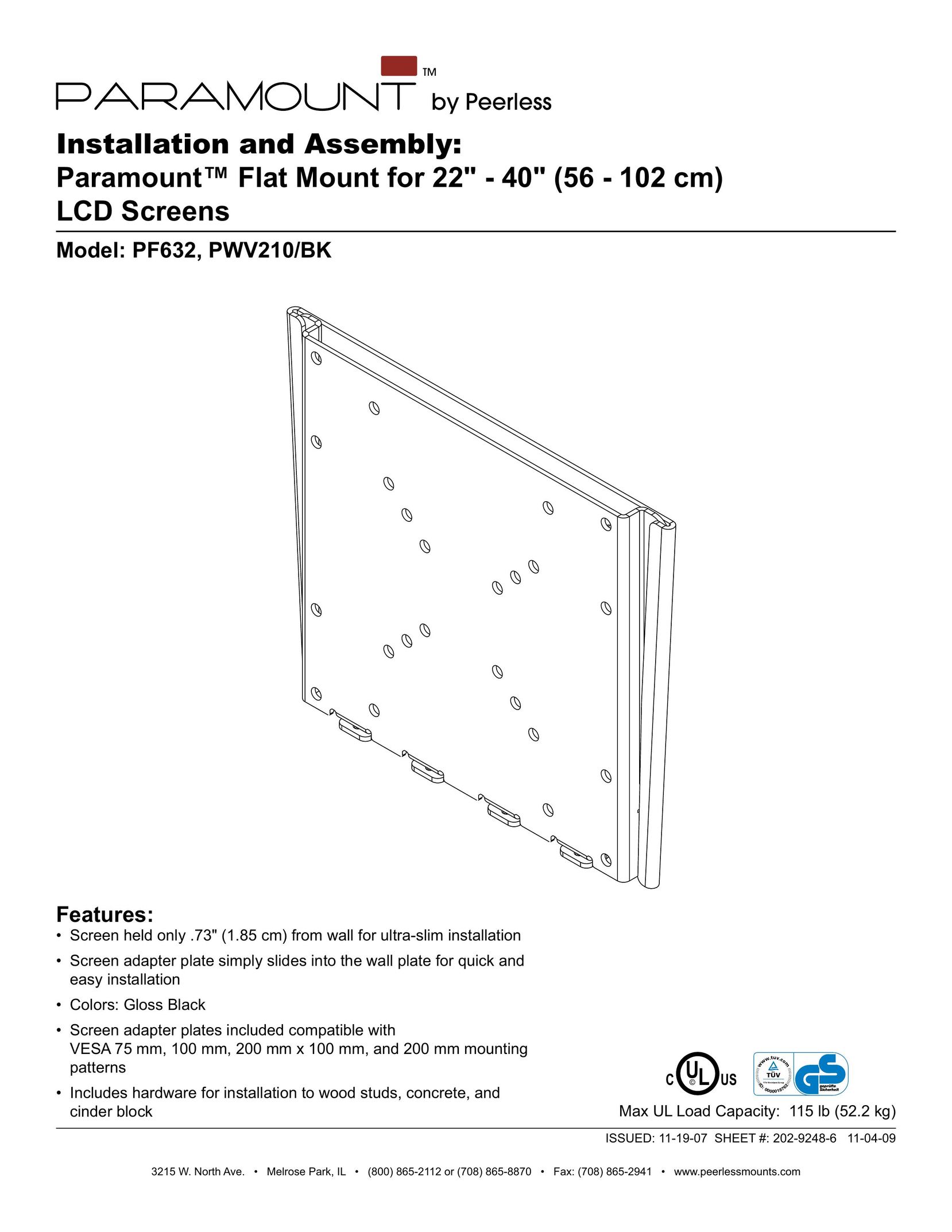 Peerless Industries PF632 TV Mount User Manual
