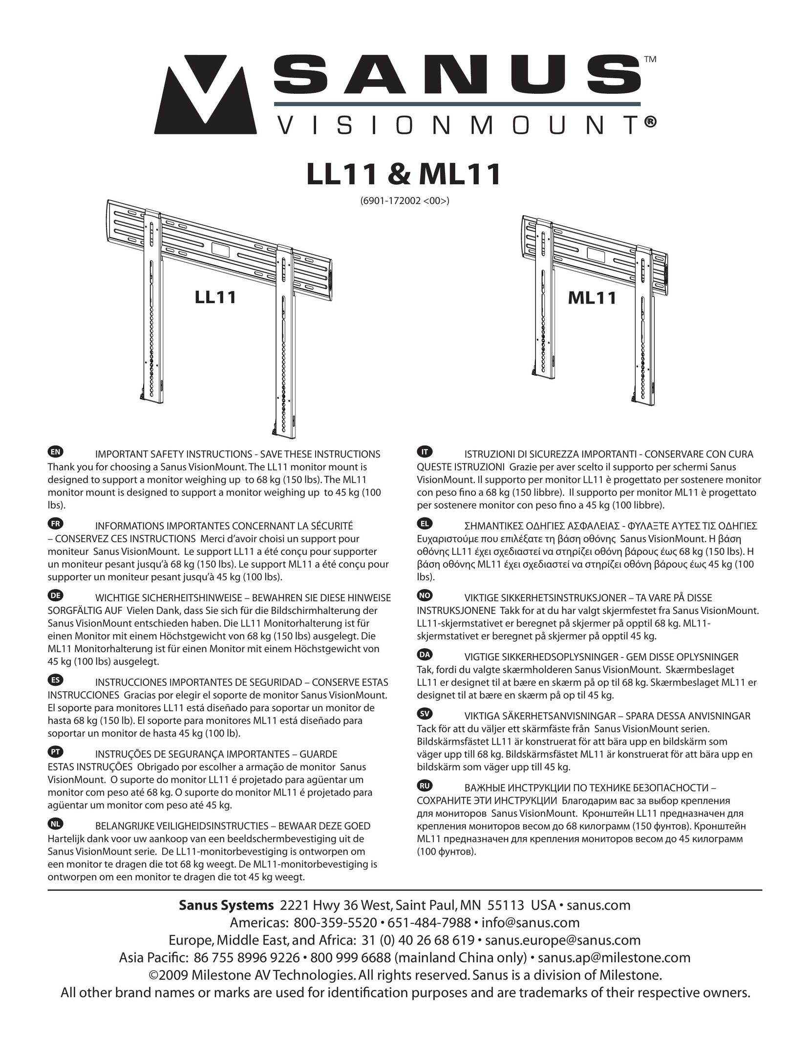 Sanus Systems ML11 TV Mount User Manual