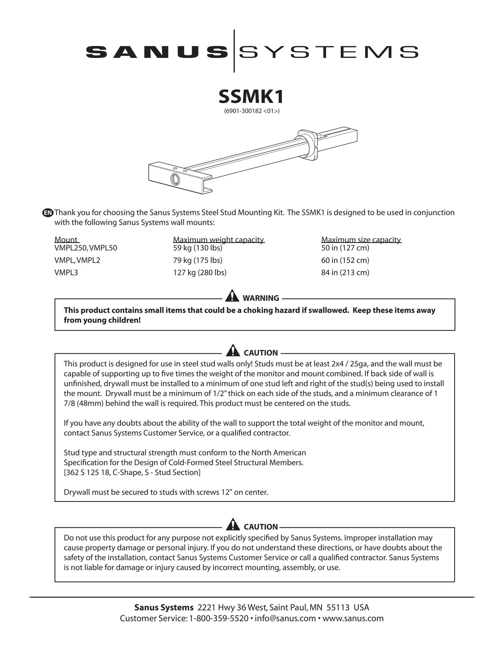 Sanus Systems SSMK1 TV Mount User Manual